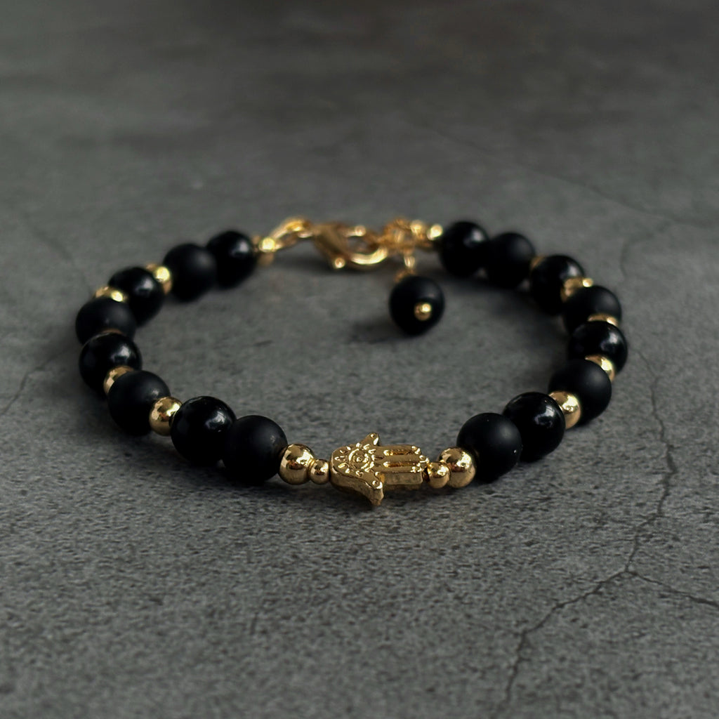 Black Aegis Obsidian Hamsa Protection Bracelet