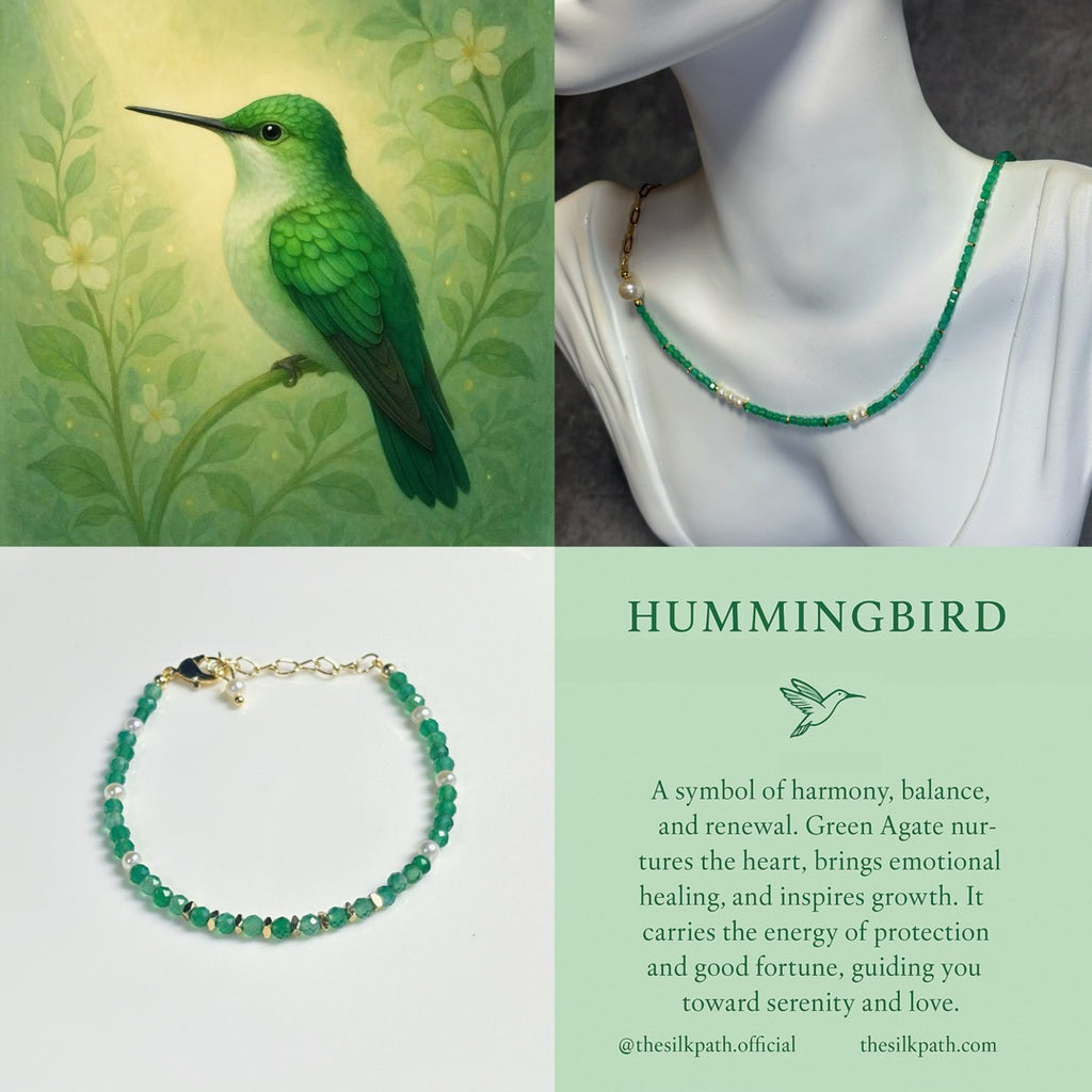 Spiritual Animal Hummingbird Green Agate Joy Bracelet