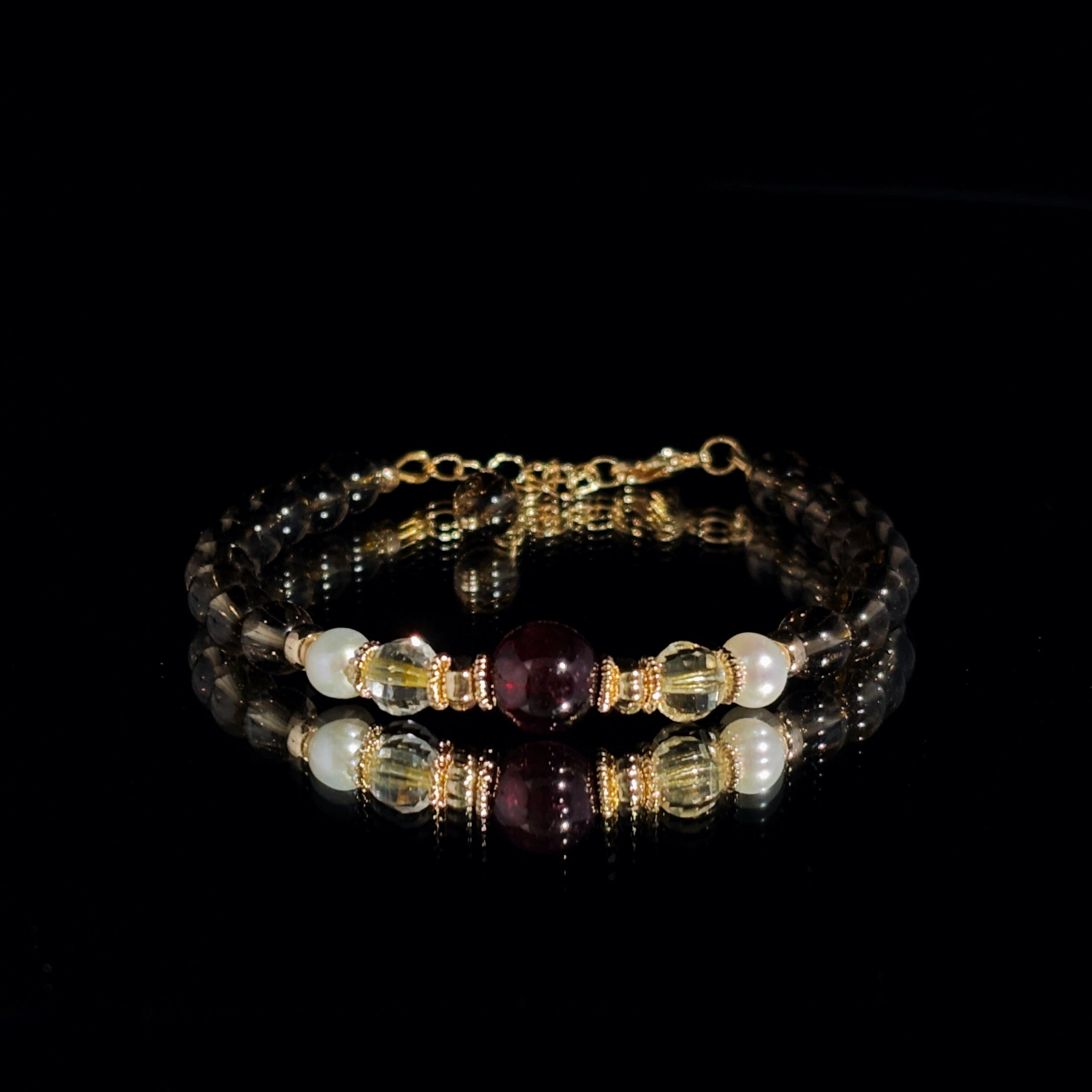 Byzantine Light Smoky Quartz Citrine Garnet Bracelet
