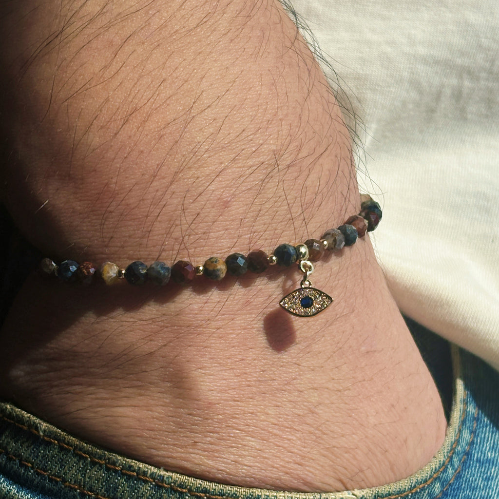 Sentinel Eclipse Eye Pietersite Gold Evil Eye Protection Talisman Bracelet