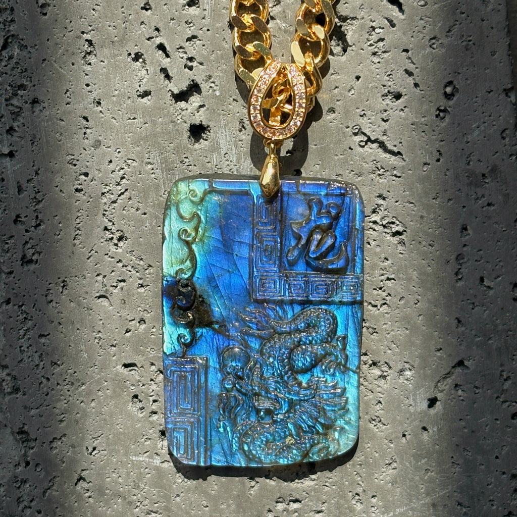 Dragon of Living Light Natural labradorite Pendant