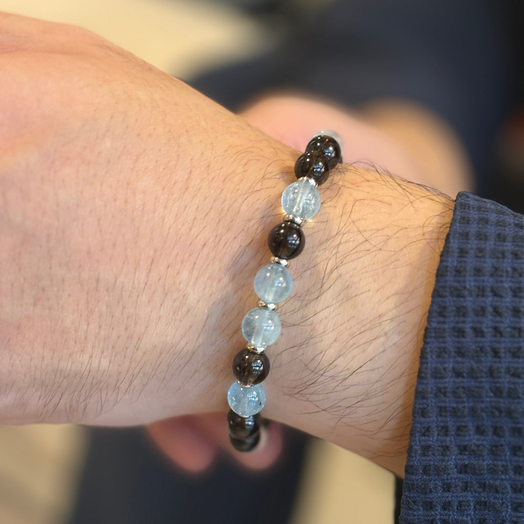 Silk Road Relic Kashmir Blue Topaz Moonstone Smoky Quartz Bracelet