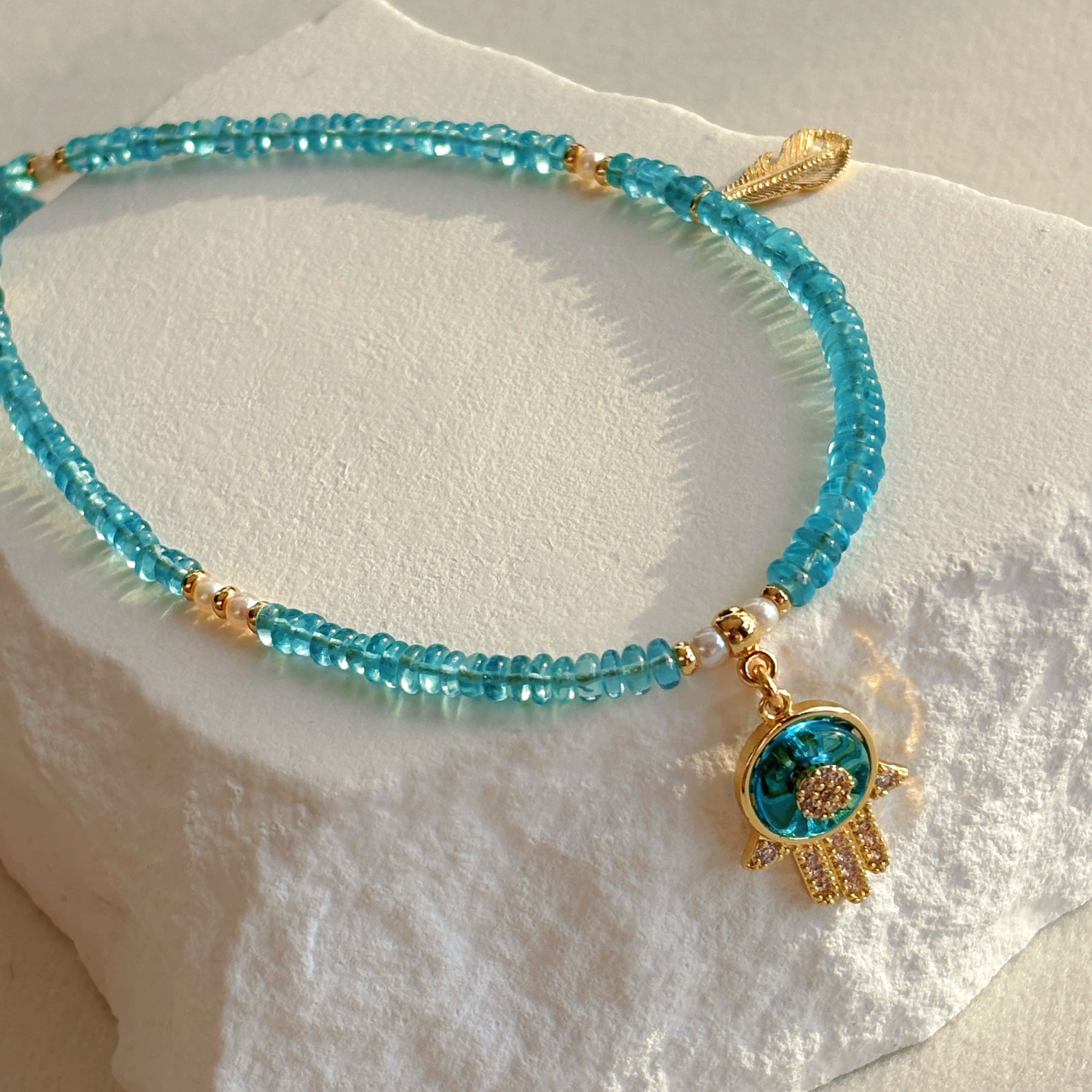 Ethereal Guardian Blue Apatite Evil Eye Necklace