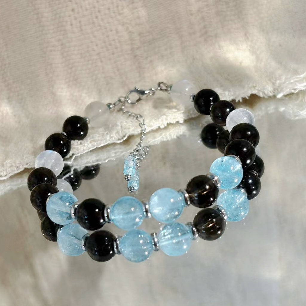 Kashmir Blue Blue Topaz Moonstone Smoky Quartz Bracelet