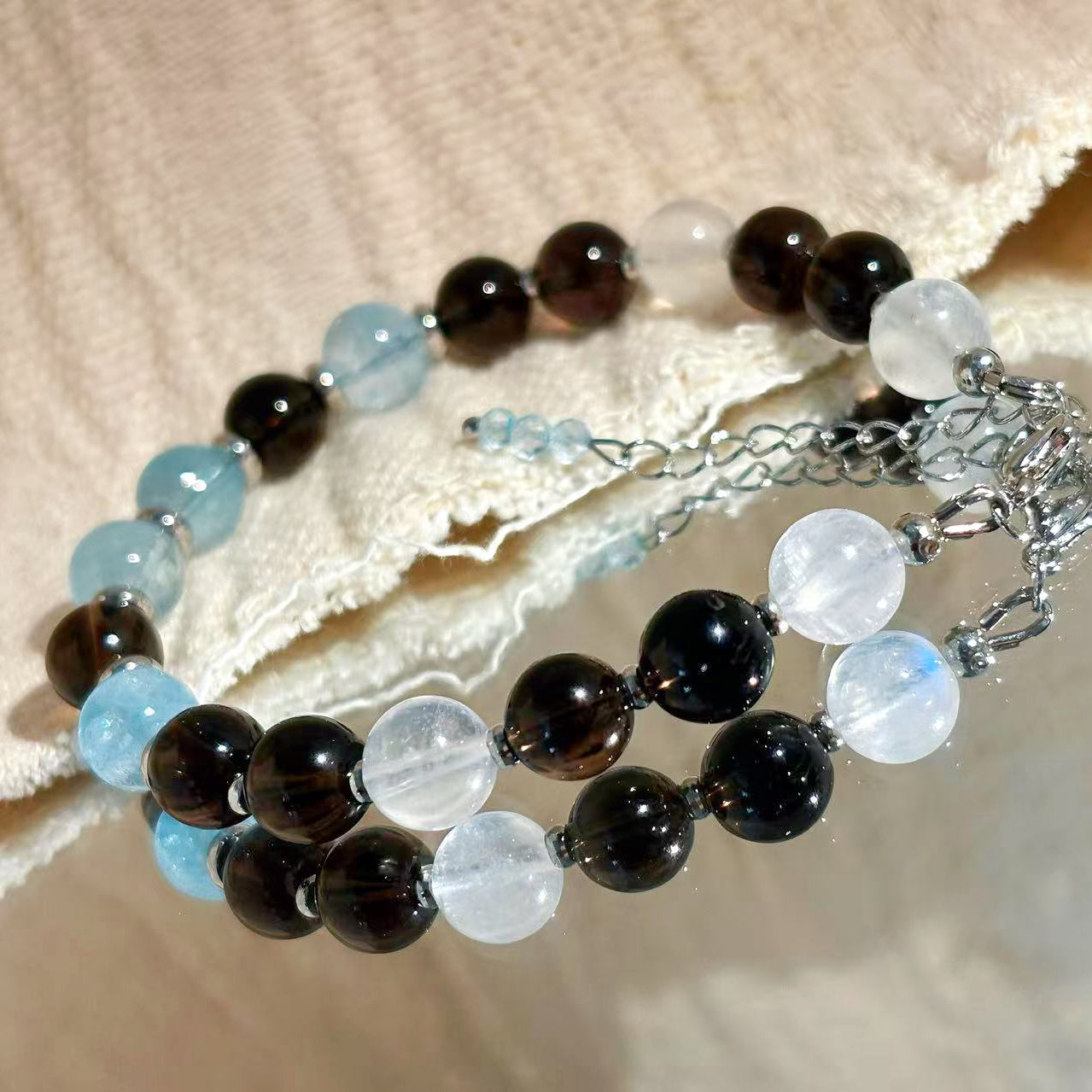 Kashmir Blue Blue Topaz Moonstone Smoky Quartz Bracelet