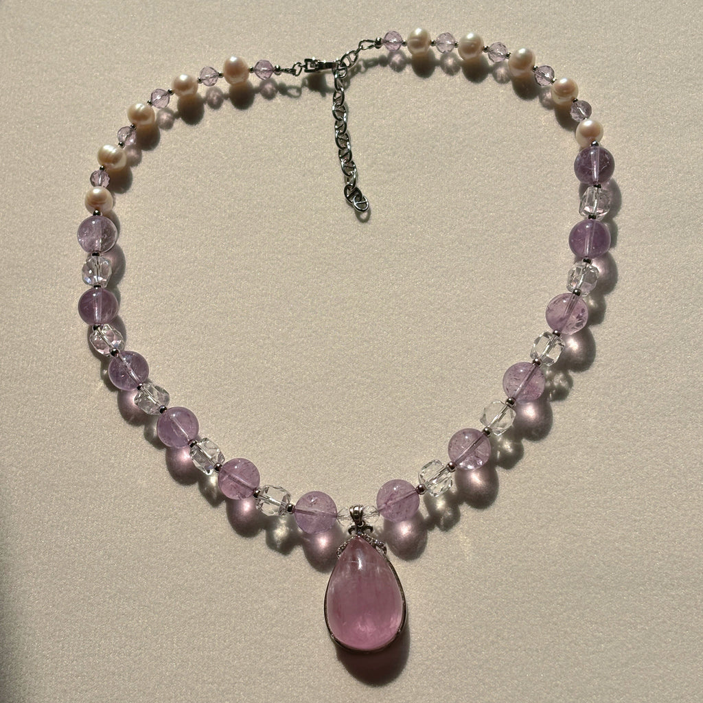 Healing Series Lavender Moonlight Kunzite Amethyst Quartz Pearl Necklace