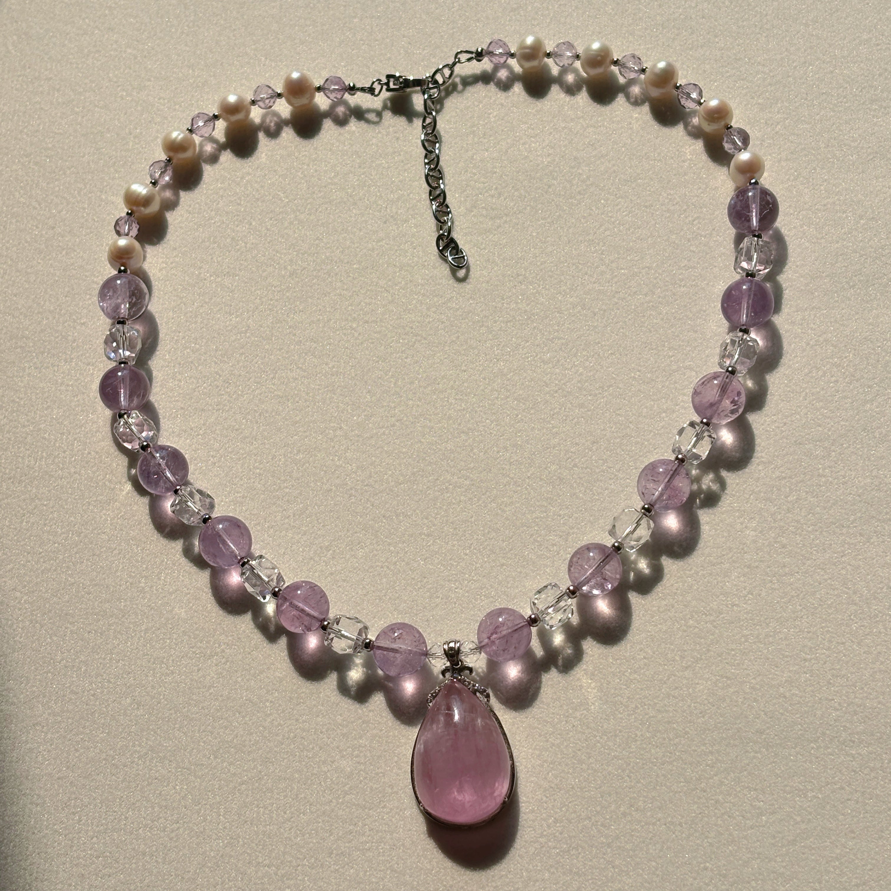 Healing Series Lavender Moonlight Kunzite Amethyst Quartz Pearl Necklace