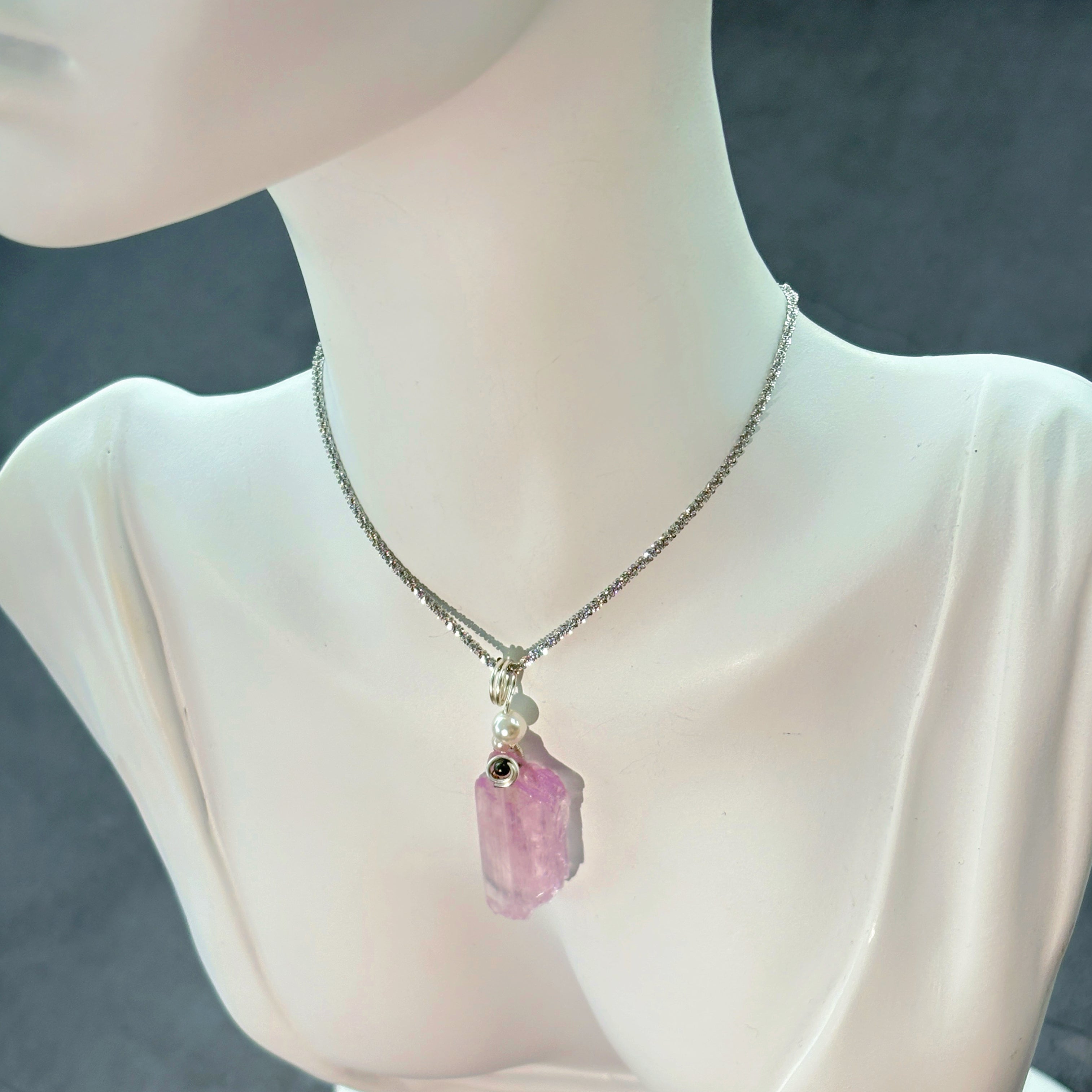 Raw Kunzite Pendant Hand Wrapped Setting