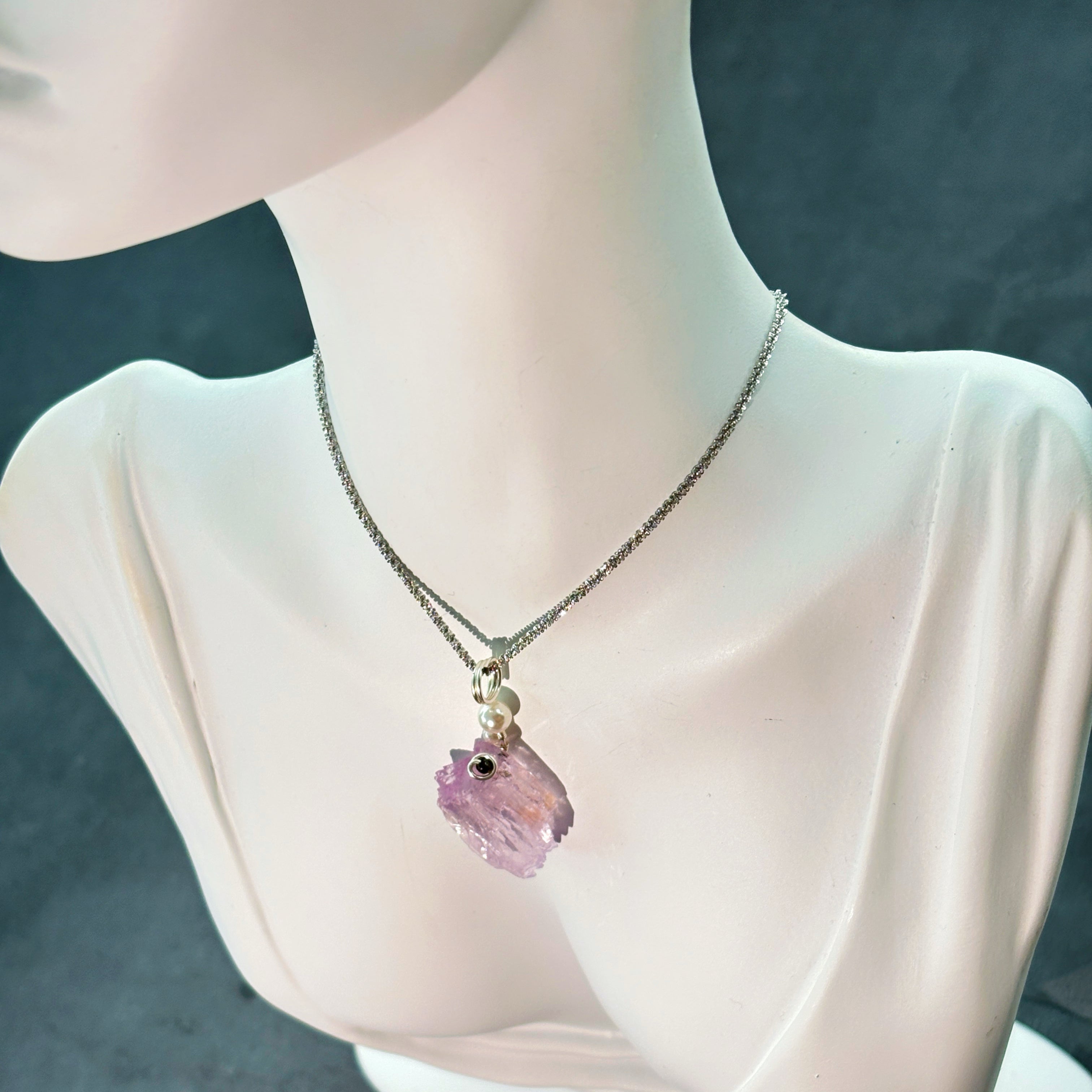 Raw Kunzite Pendant Hand Wrapped Setting