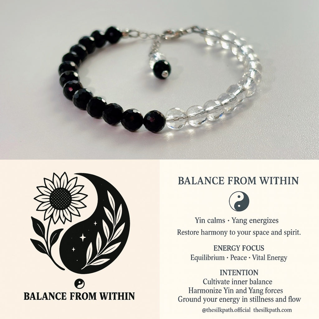 Yin & Yang Faceted Black Tourmaline Clear Quartz Balance Bracelet