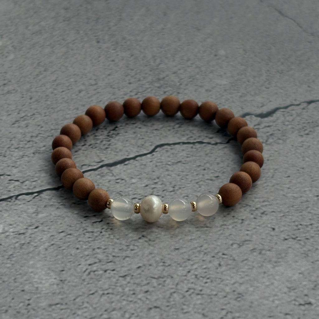Pure Prayer Sandalwood White Agate Pearl Bracelet