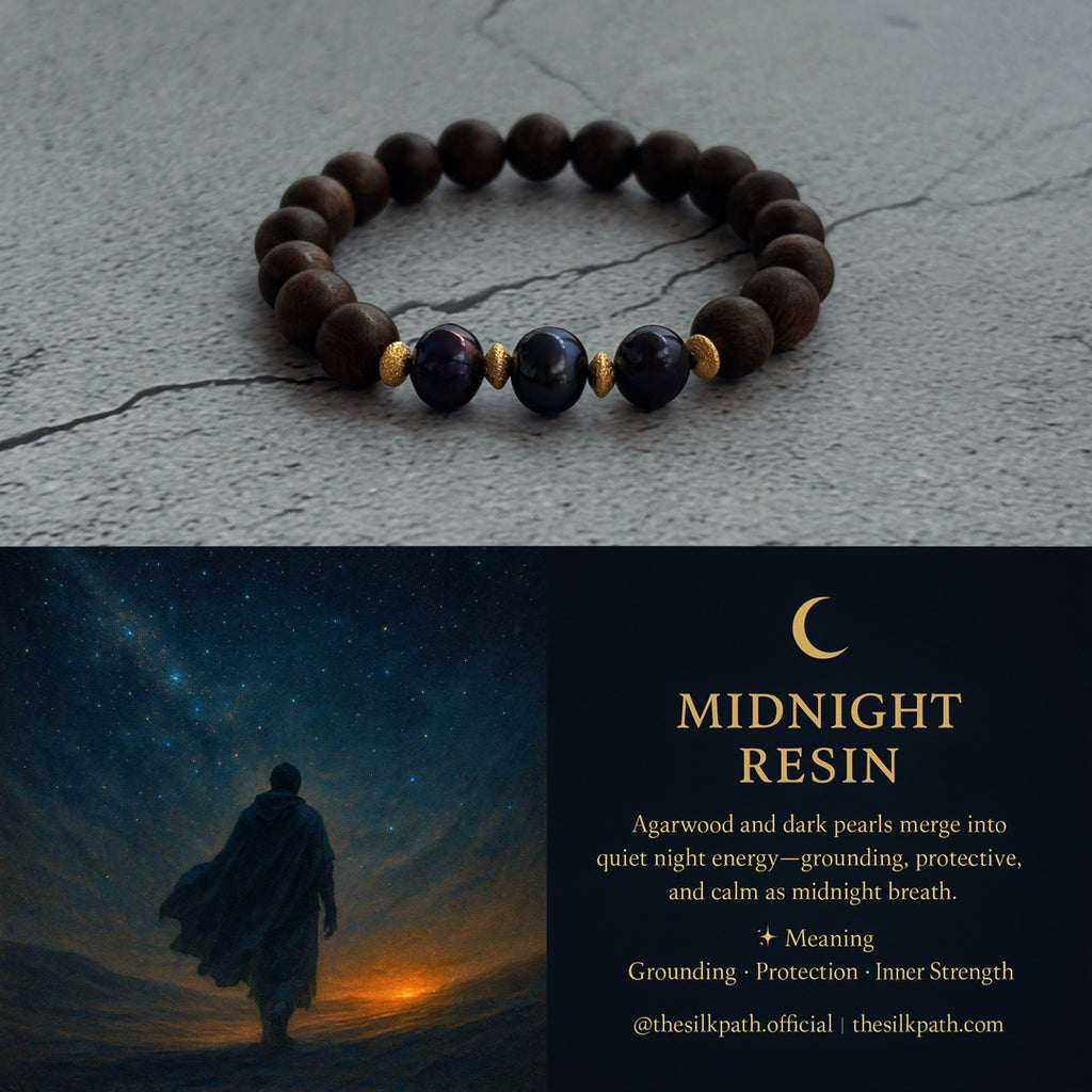 Midnight Resin Agarwood & Black Pearl Bracelet