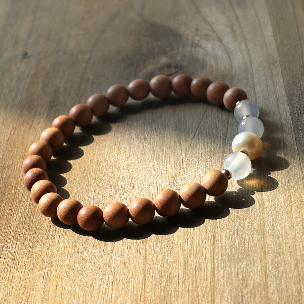 Silk Road Relic Pure Prayer Sandalwood White Agate Pearl Bracelet