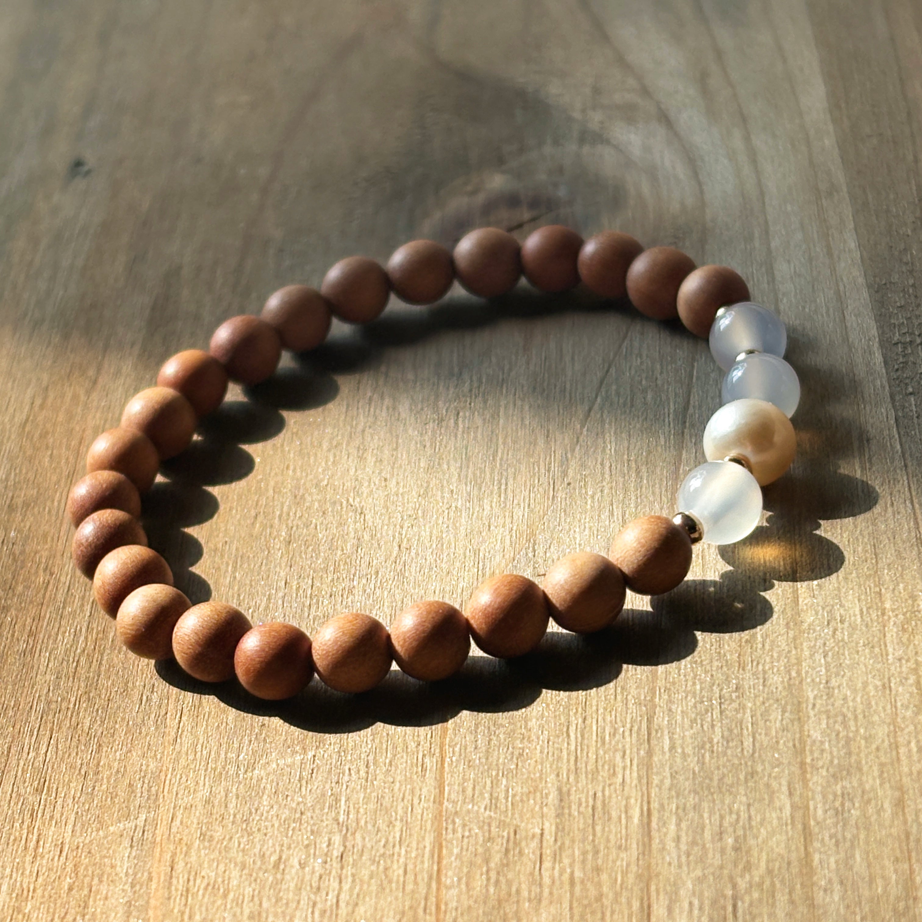 Silk Road Relic Pure Prayer Sandalwood White Agate Pearl Bracelet
