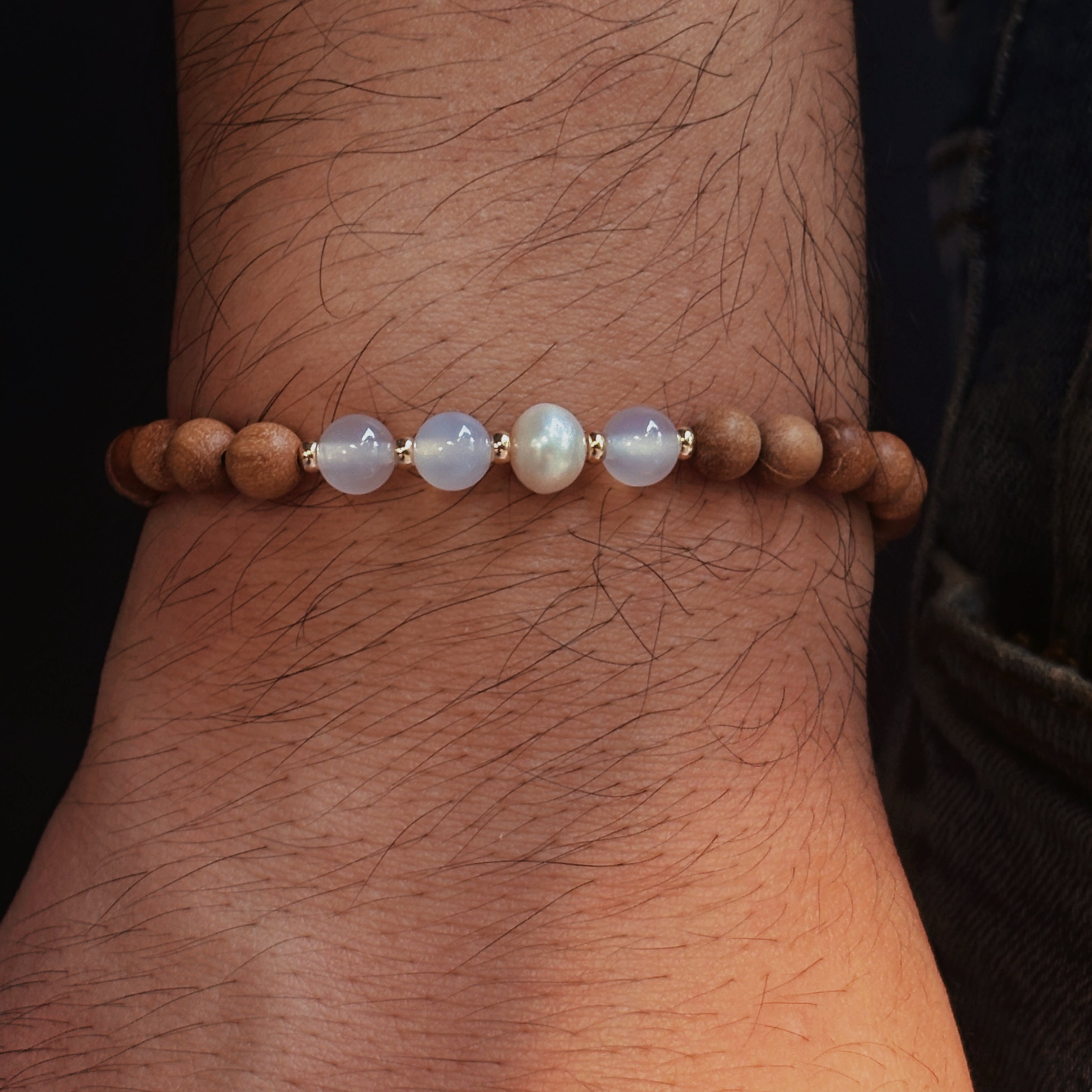 Silk Road Relic Pure Prayer Sandalwood White Agate Pearl Bracelet