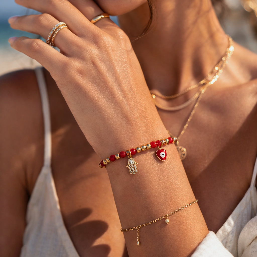 Magic Series Red Agate Evil Eye Hamsa Protection Bracelet