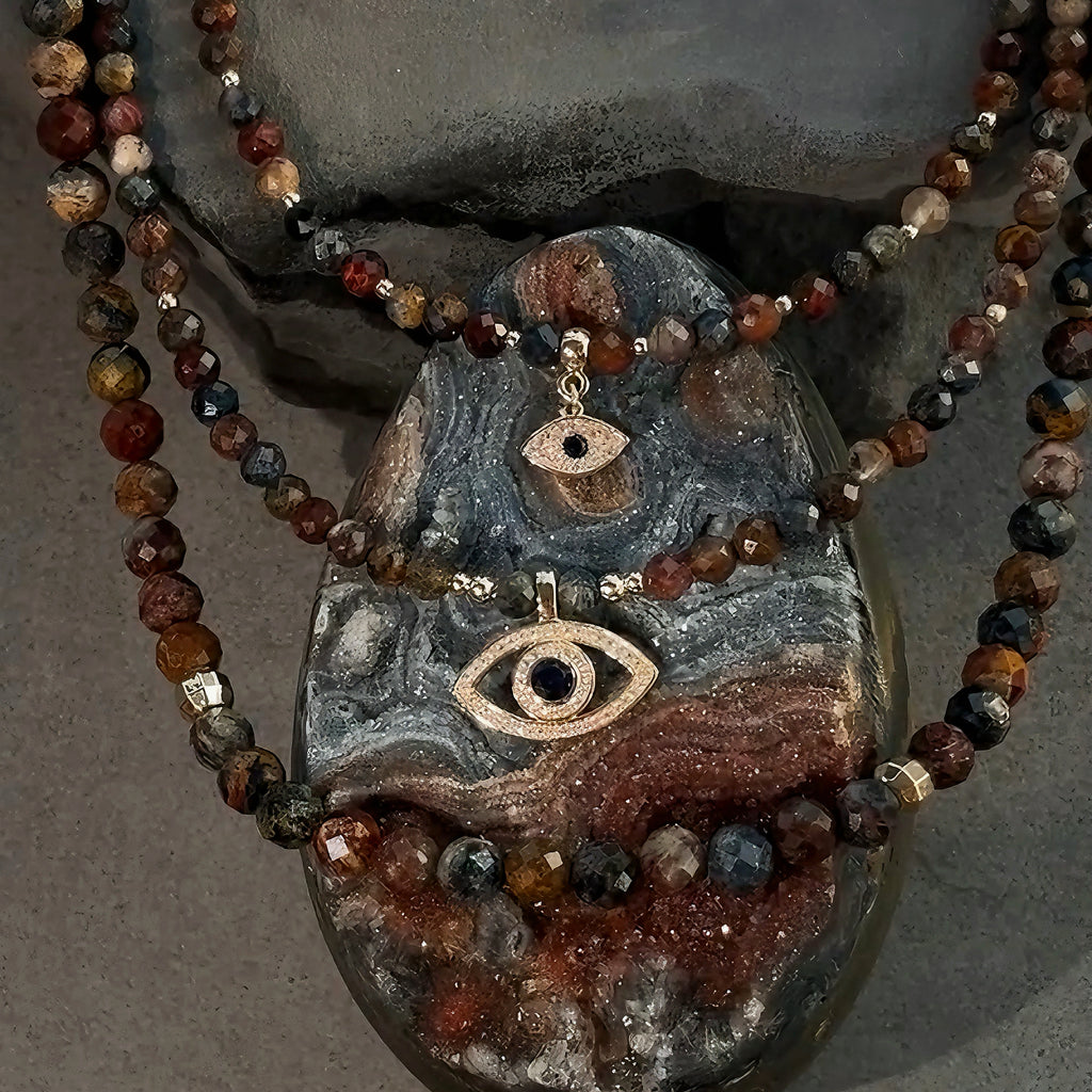Sentinel Eclipse Eye Pietersite Gold Evil Eye Protection Talisman Bracelet