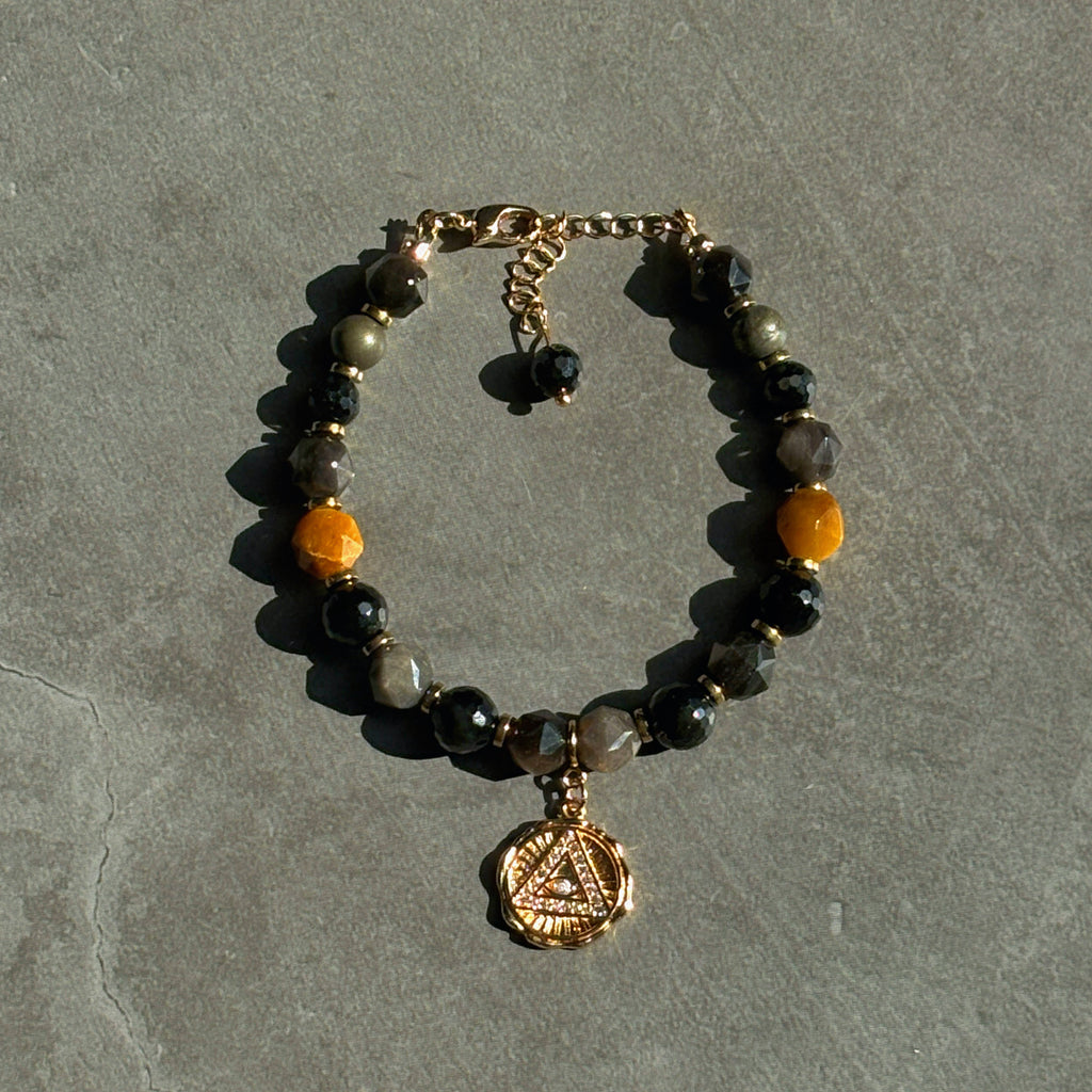 Banish Black Agate Silver Obsidian Golden Tiger’s Eye Bracelet