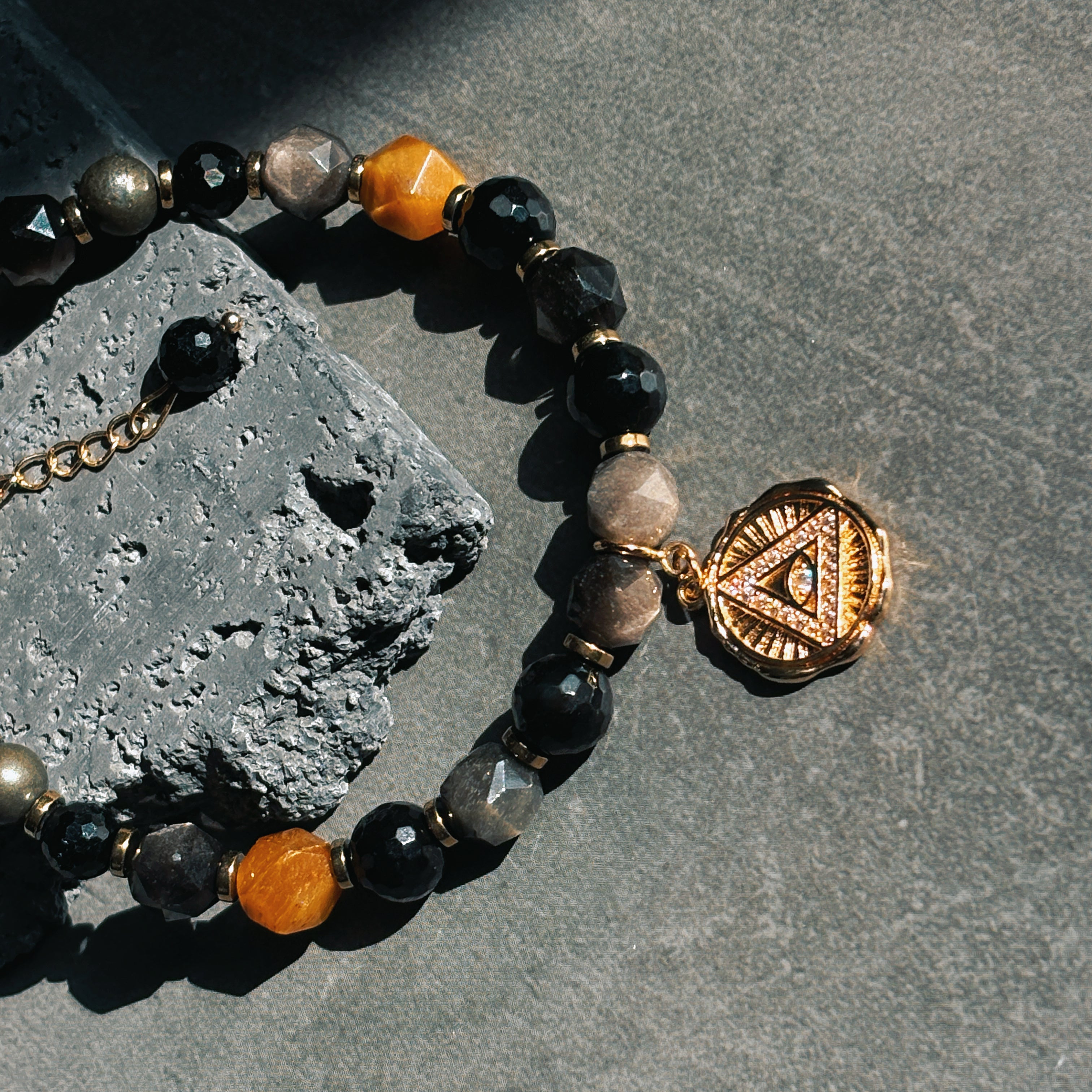 Banish Black Agate Silver Obsidian Golden Tiger’s Eye Bracelet