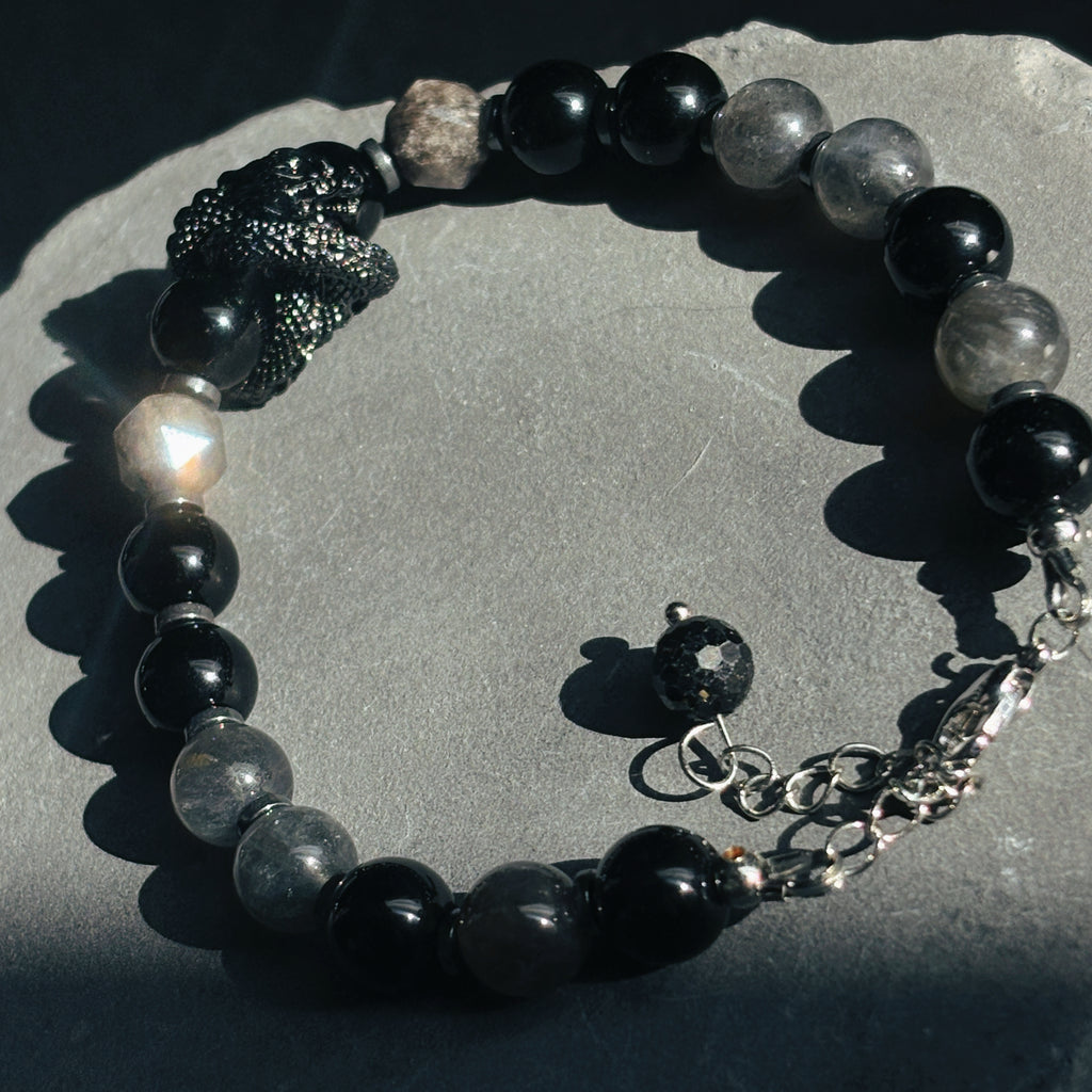 Litha Serpent Silver Obsidian Self-Mastery Bracelet