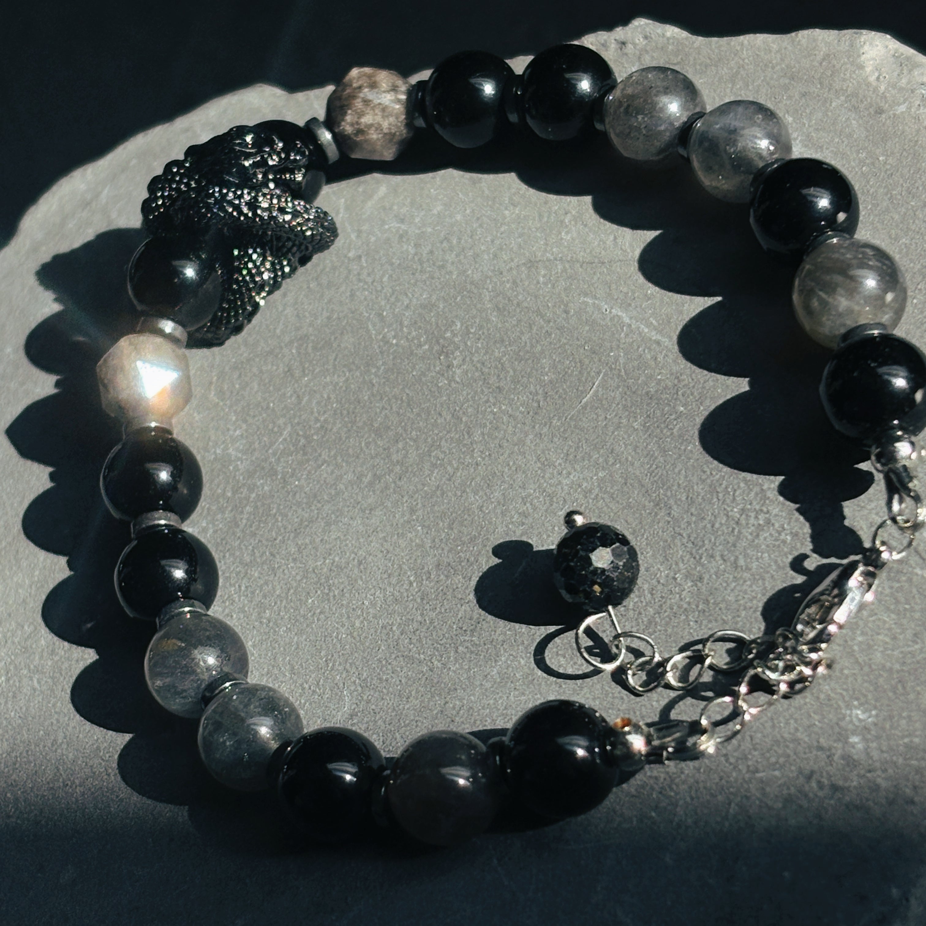 Litha Serpent Silver Obsidian Self-Mastery Bracelet