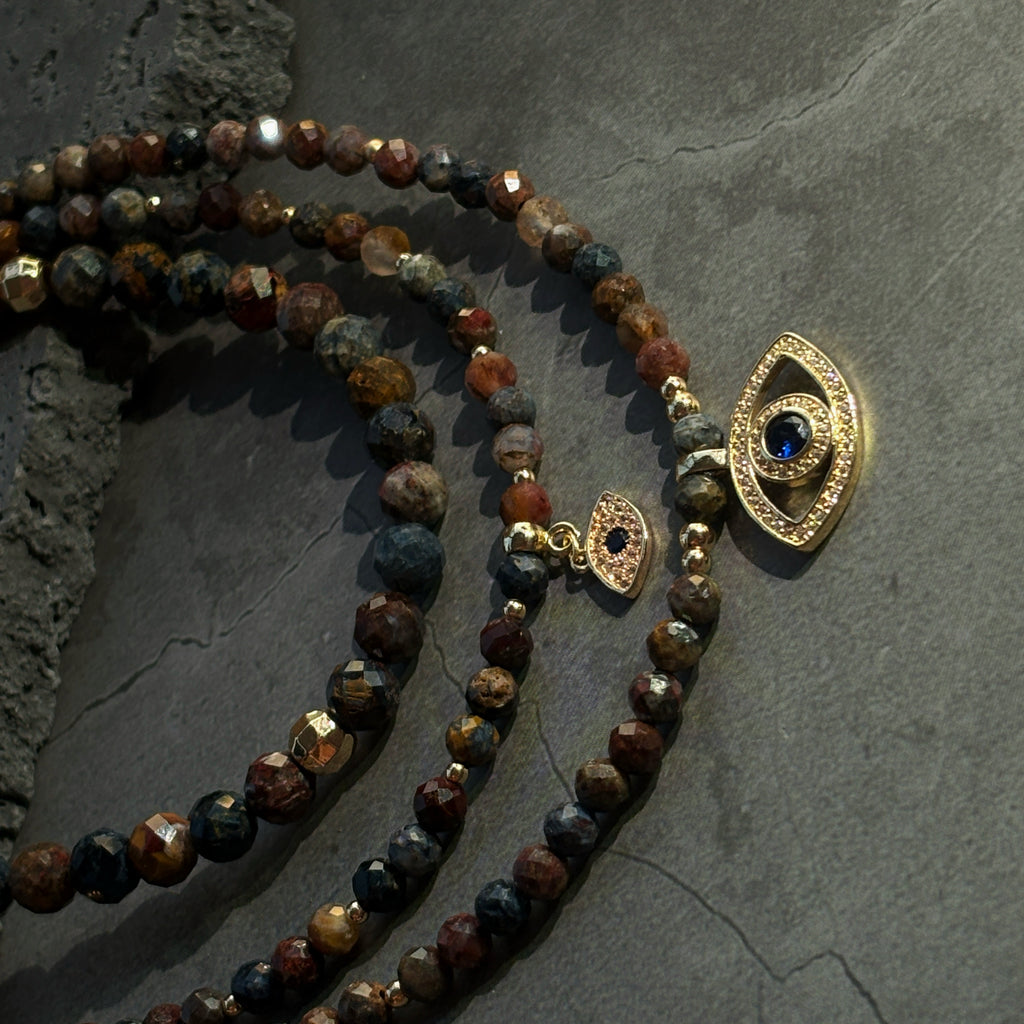 Eclipse Eye Pietersite Necklace Gold Evil Eye Protection Talisman