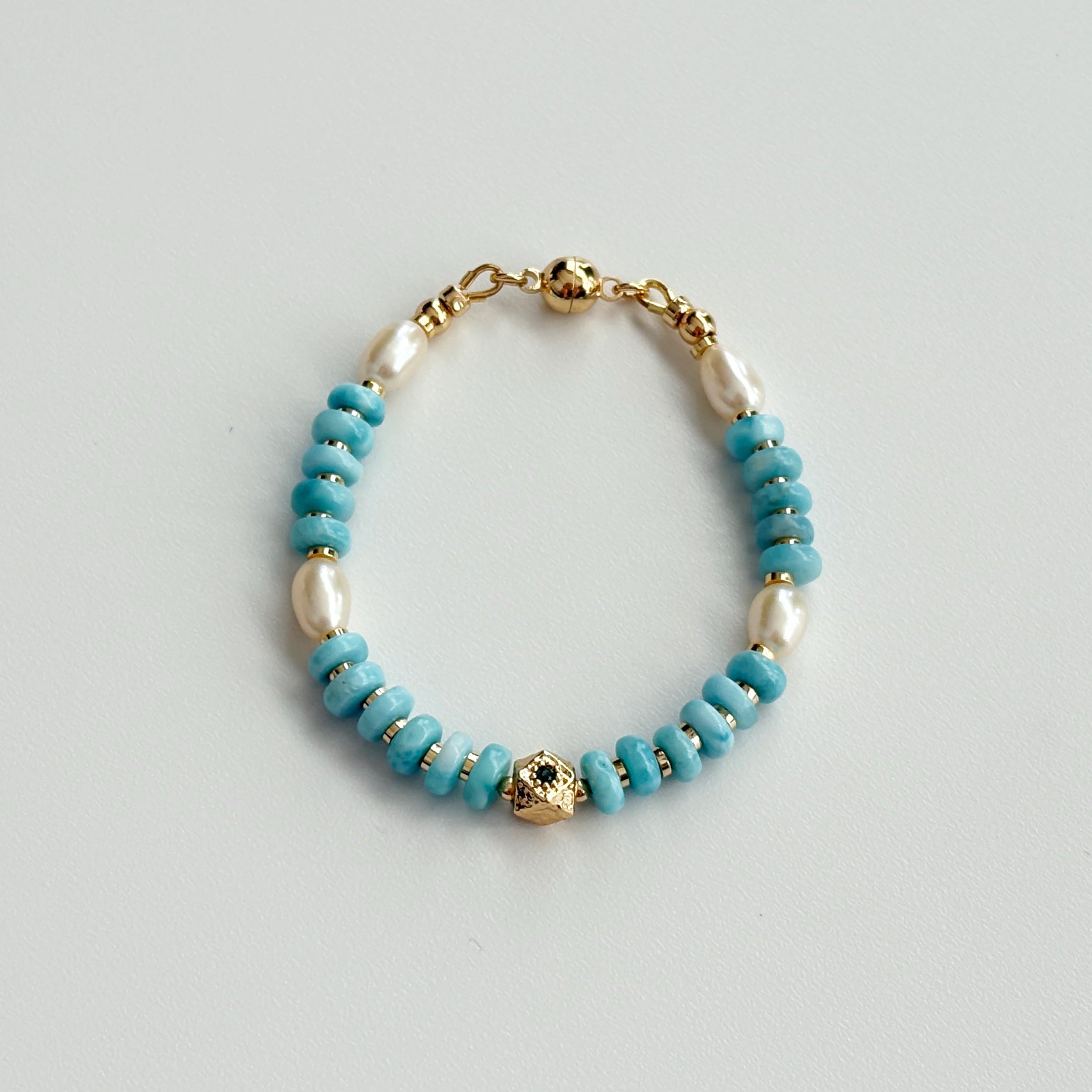 Ocean Dew Larimar Bracelet Sea Blue Larimar & Pearl Jewelry