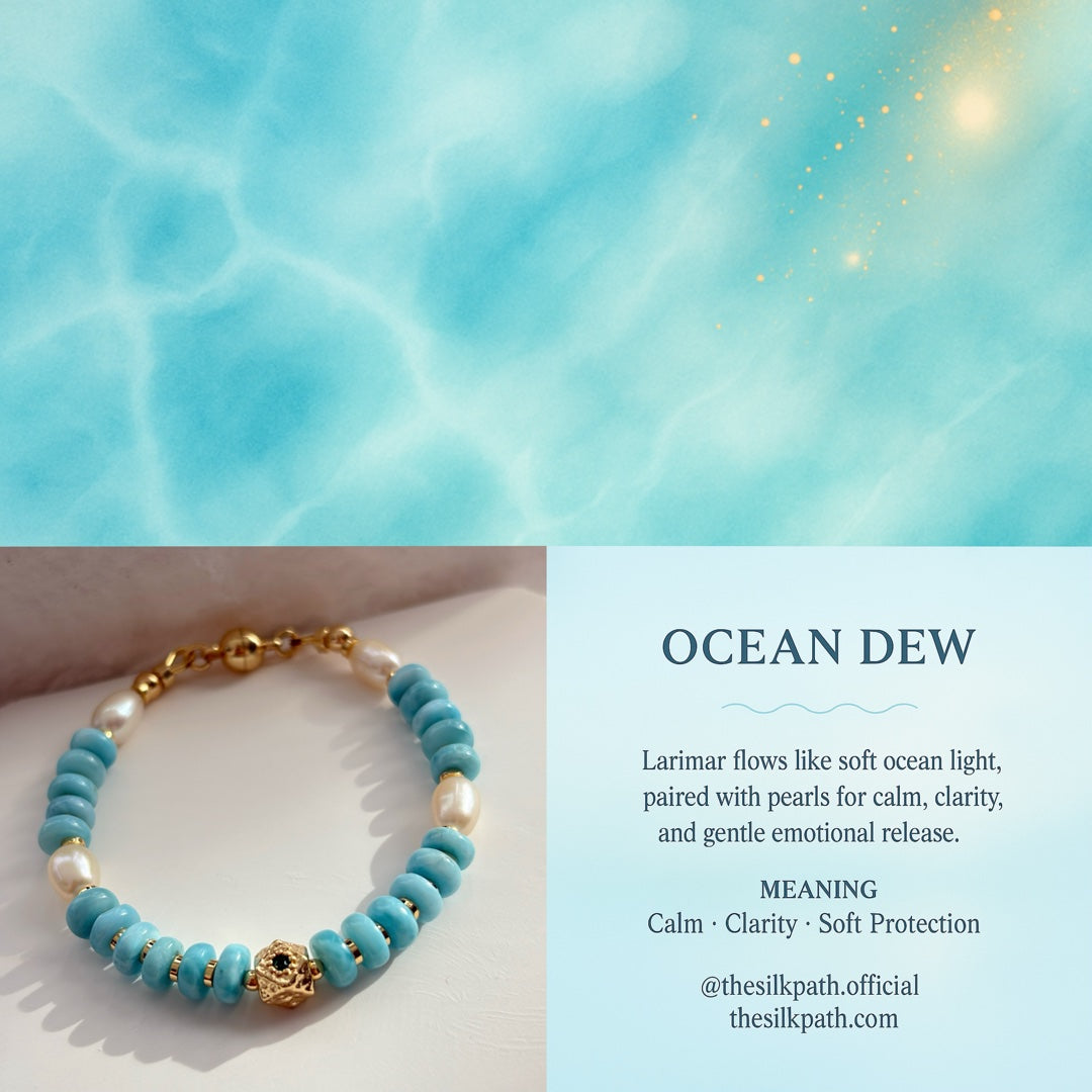 Ocean Dew Larimar Bracelet Sea Blue Larimar & Pearl Jewelry