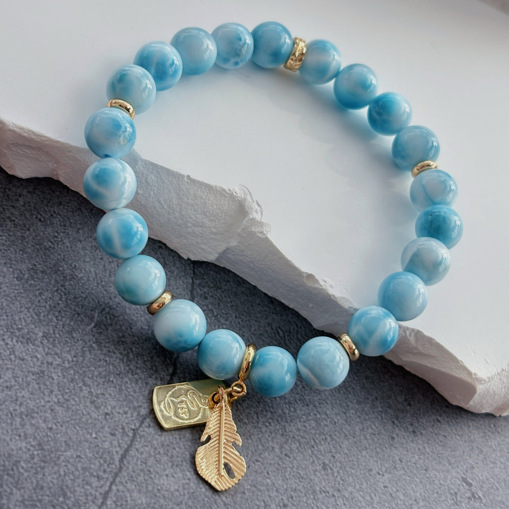 Ocean Feather Larimar & Feather Talisman Healing Bracelet