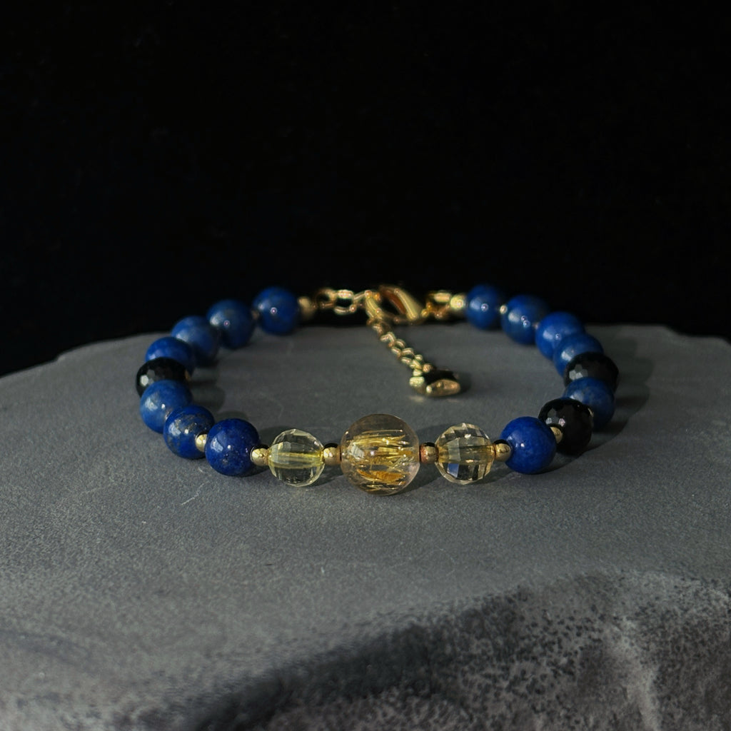 Astronomy & Stars Lapis Lazuli Golden Rutilated Quartz Black Tourmaline Bracelet