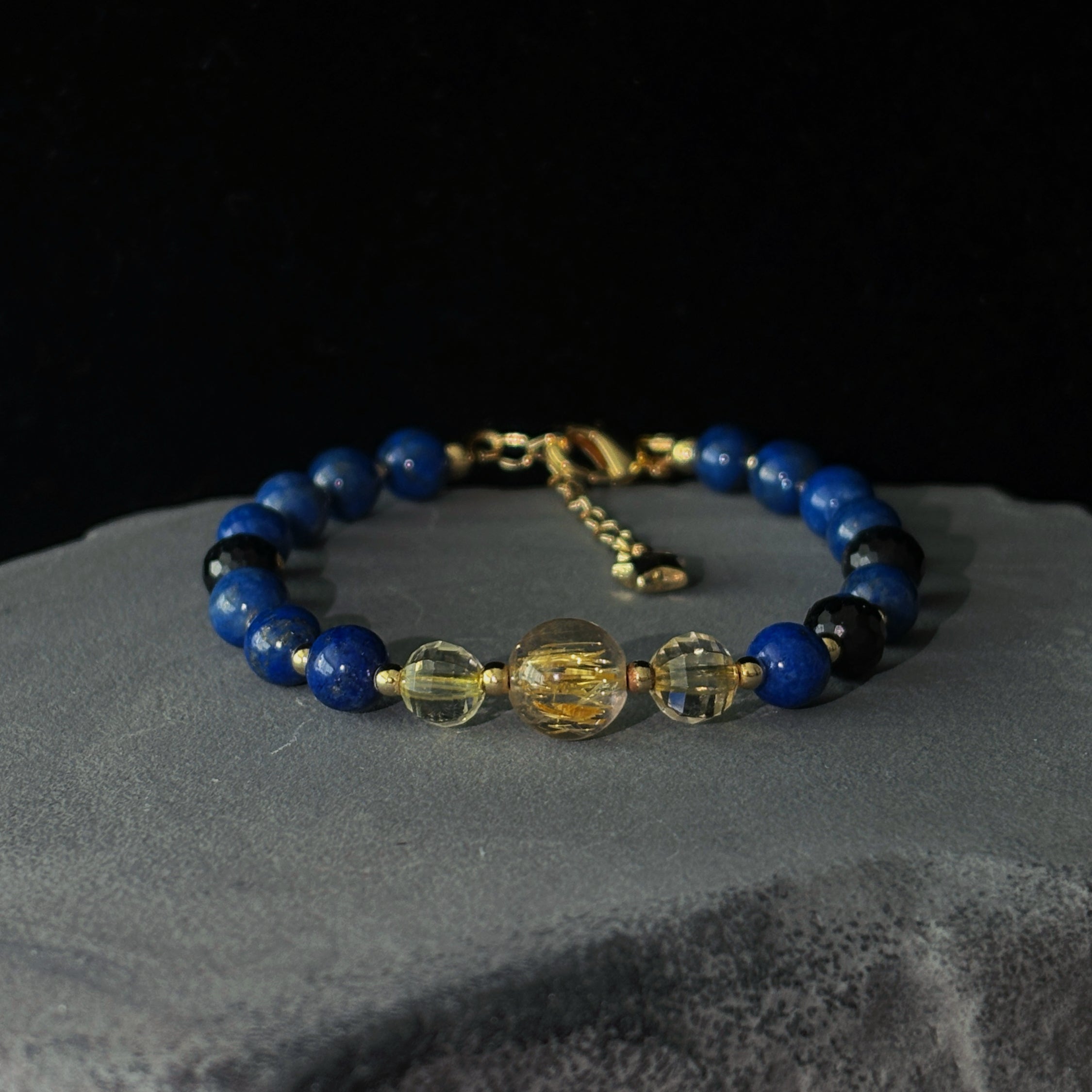 Astronomy & Stars Lapis Lazuli Golden Rutilated Quartz Black Tourmaline Bracelet