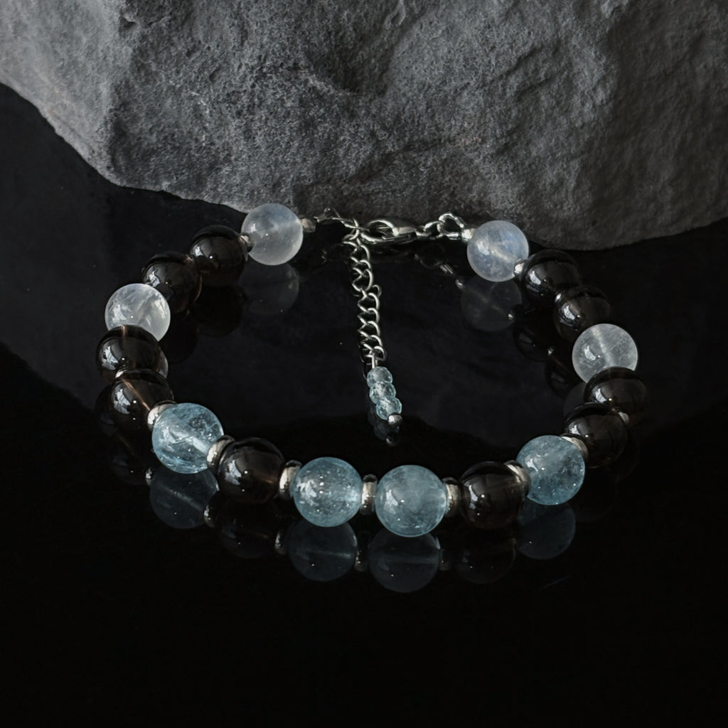 Kashmir Blue Blue Topaz Moonstone Smoky Quartz Bracelet