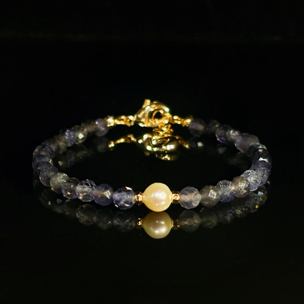 Luminous Moon and Star Path Faceted Iolite Couple Bracelets
