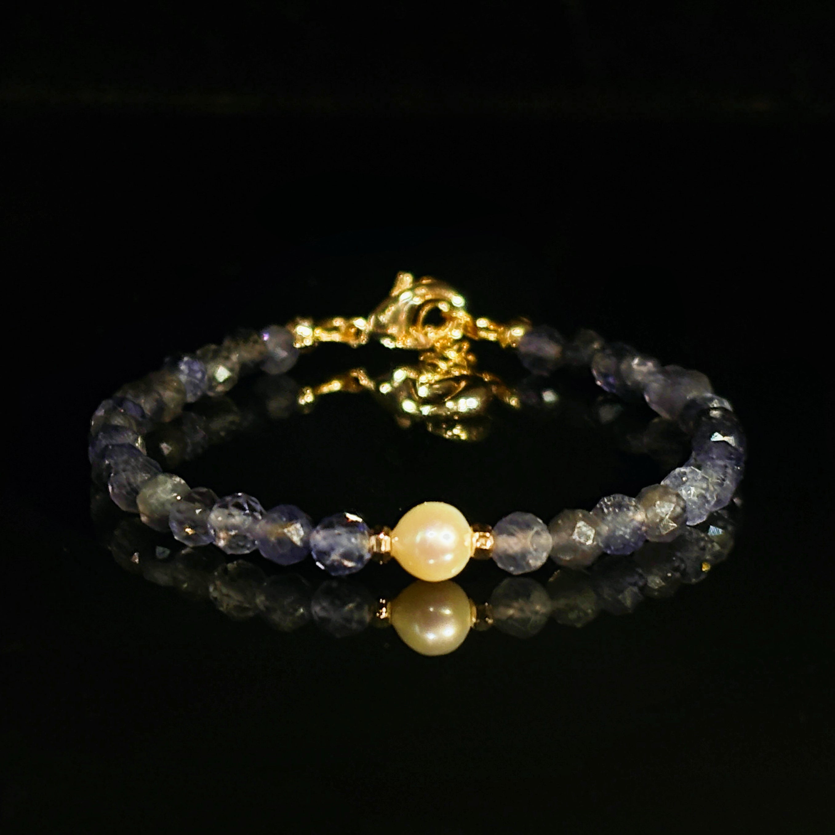 Luminous Moon and Star Path Faceted Iolite Couple Bracelets