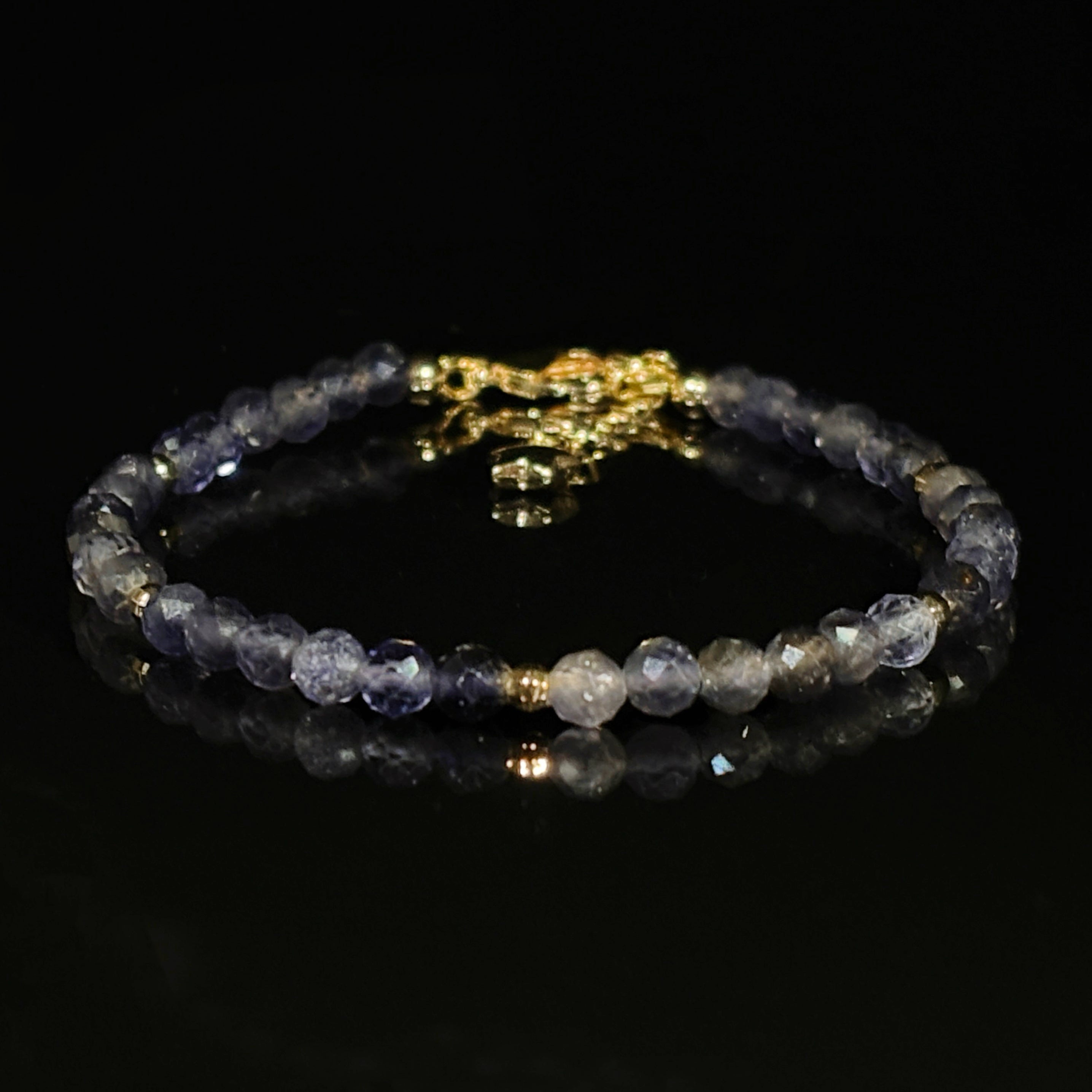 Luminous Moon and Star Path Faceted Iolite Couple Bracelets