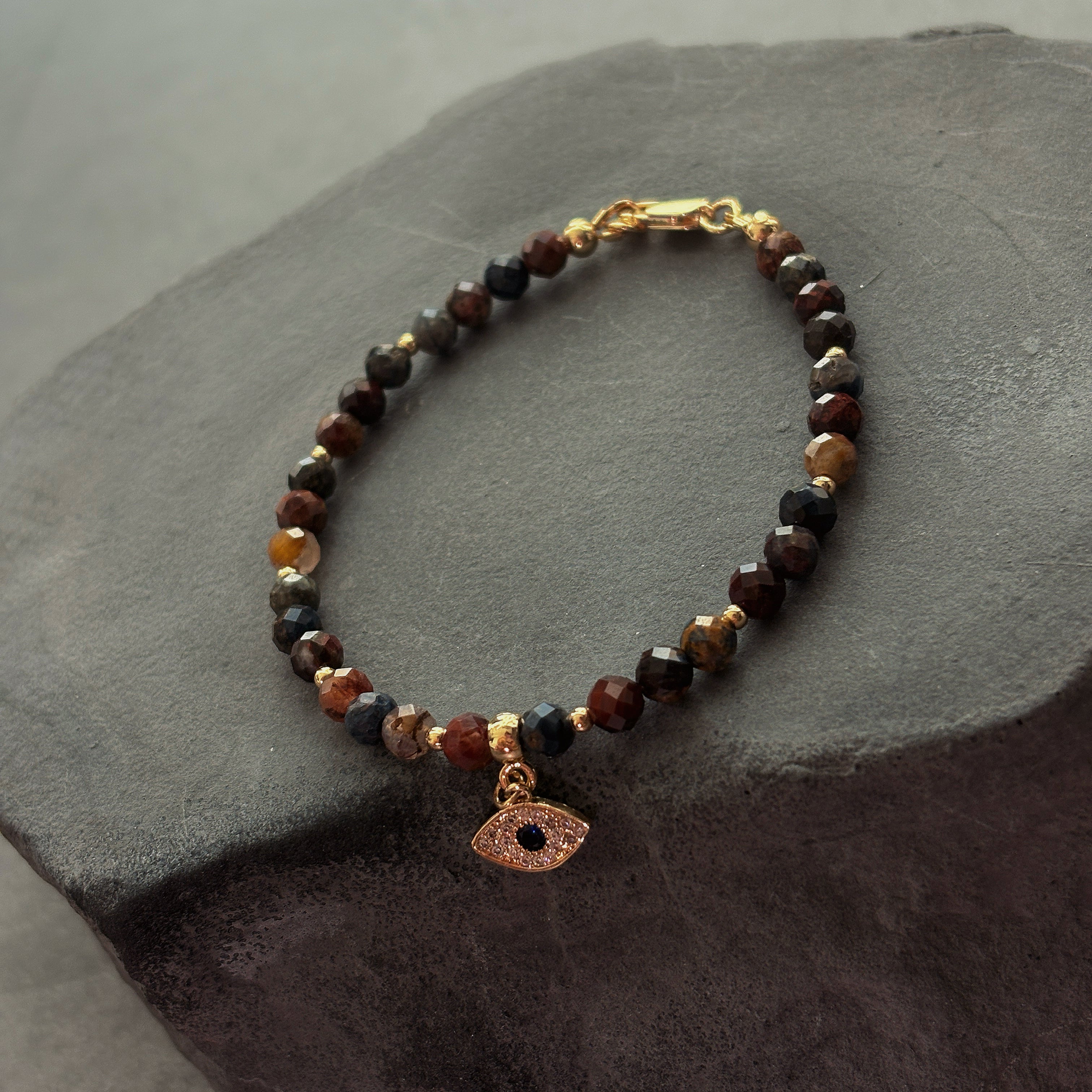 Eclipse Eye Pietersite Bracelet Gold Evil Eye Protection Talisman