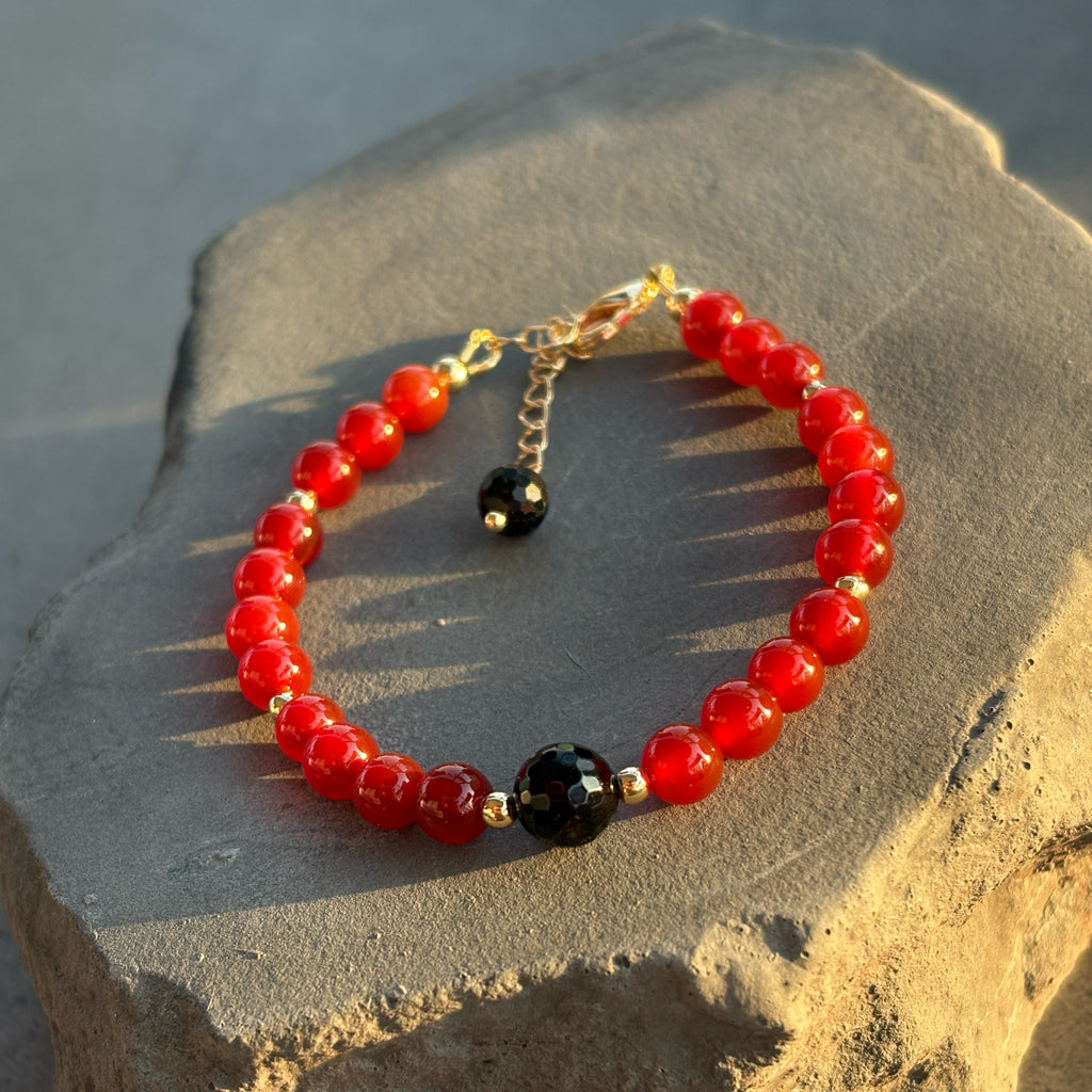 Rooted Flame Red Agate Black Onyx Stability Grounding Bracelet