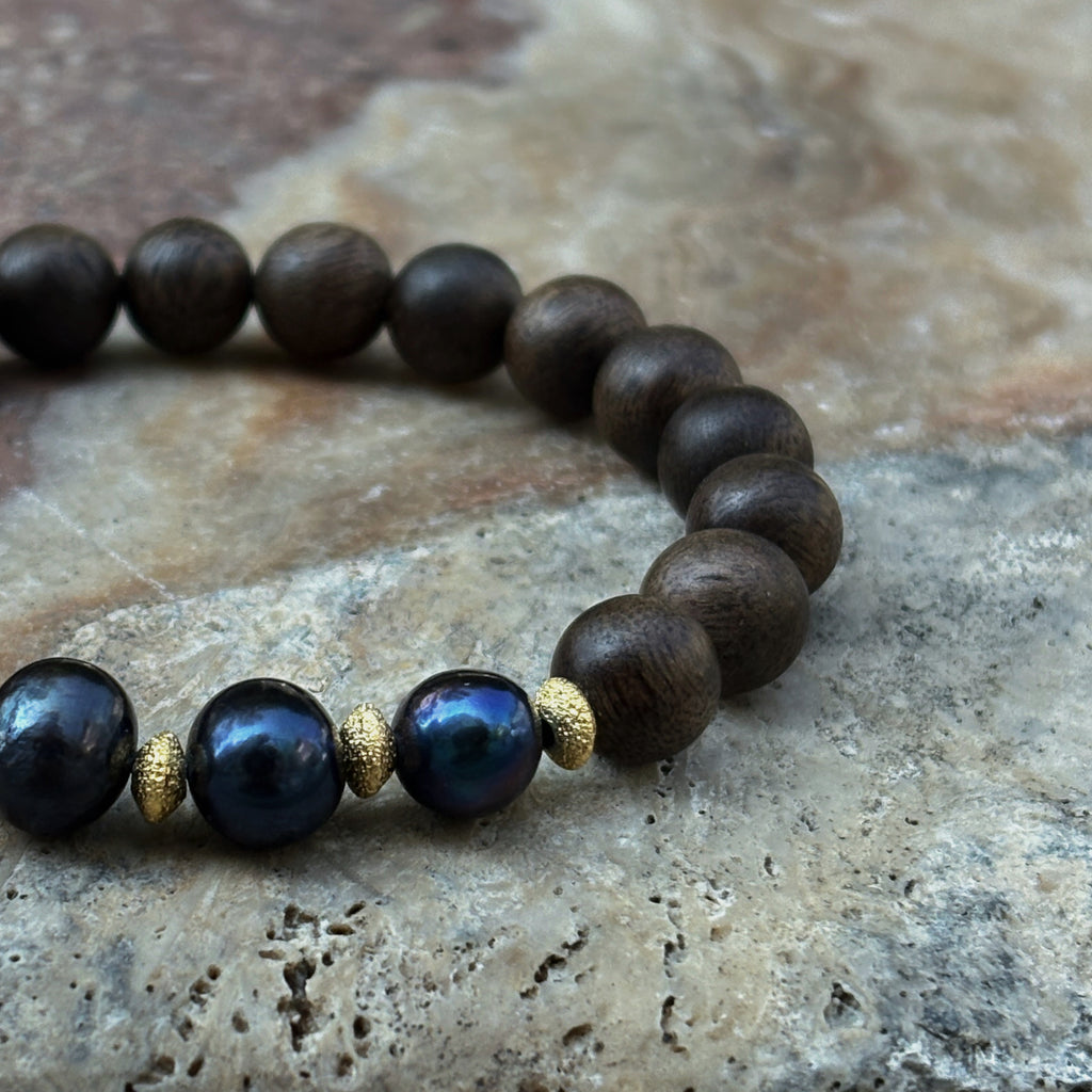 Silk Road Relic Midnight Resin Agarwood Black Pearl Bracelet