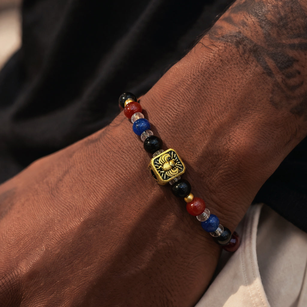Silk Road Relic Scarab Power Lapis Lazuli Carnelian Clear Quartz Bracelet