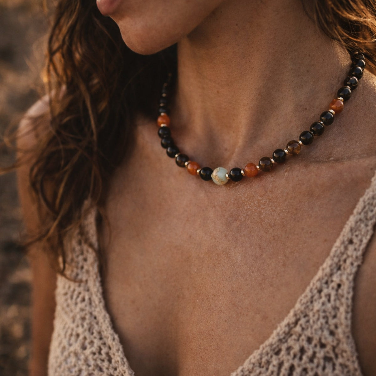 Silk Road Relic Guardian of a Thousand Buddhas Obsidian Smoky Quartz Topaz Necklace
