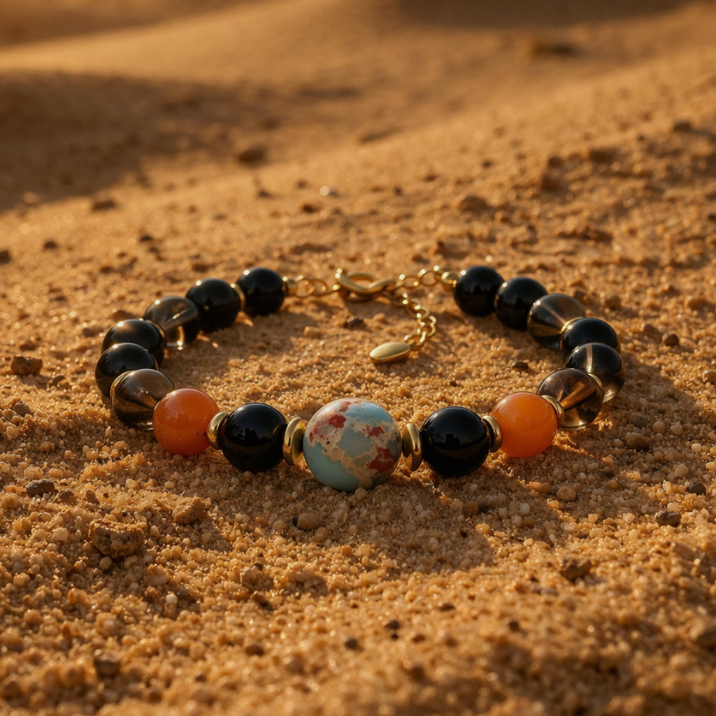 Silk Road Relic Guardian of a Thousand Buddhas Obsidian Smoky Quartz Topaz Bracelet