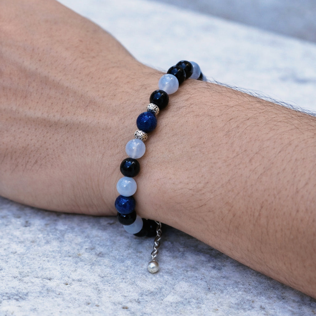 Mystic Himalayan Light of Yamdrok Lapis Lazuli Blue Chalcedony Obsidian Clarity Bracelet