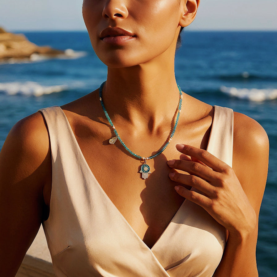 Sentinel Ethereal Blue Apatite Evil Eye Guardian Necklace