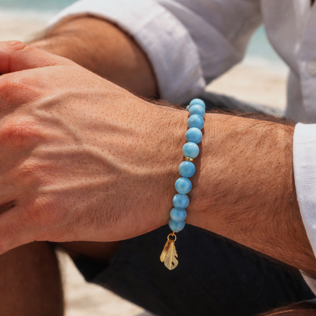 Healing Series Ocean Feather Larimar Feather Talisman Healing Bracelet