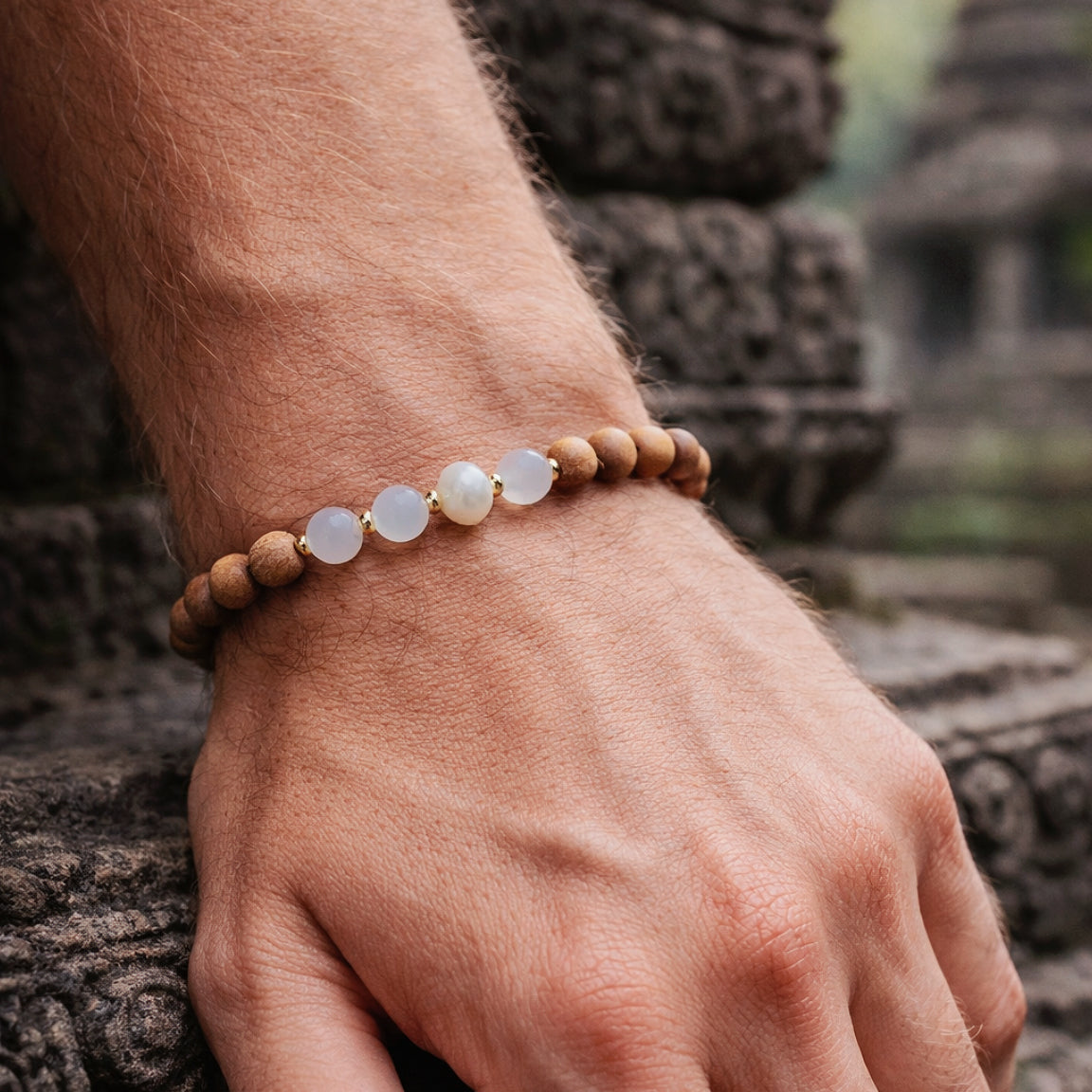 Silk Road Relic Pure Prayer Sandalwood White Agate Pearl Bracelet