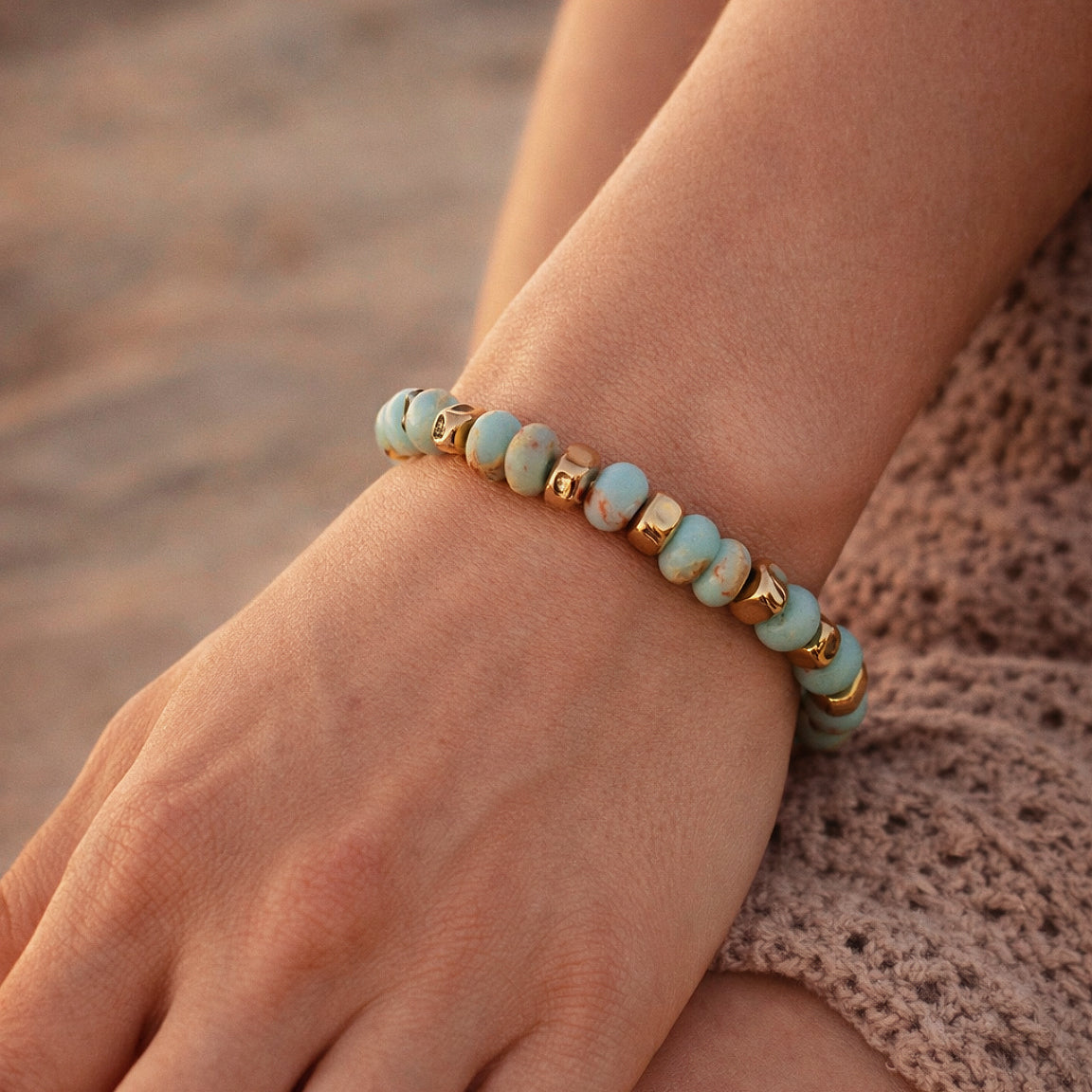 Silk Road Relic Azure in the Desert Aqua Terra Jasper Hematite Serenity Bracelet