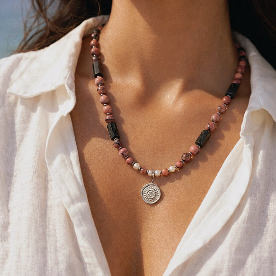 Sentinel Aurora Guard Rhodonite Black Tourmaline Compassion Necklace