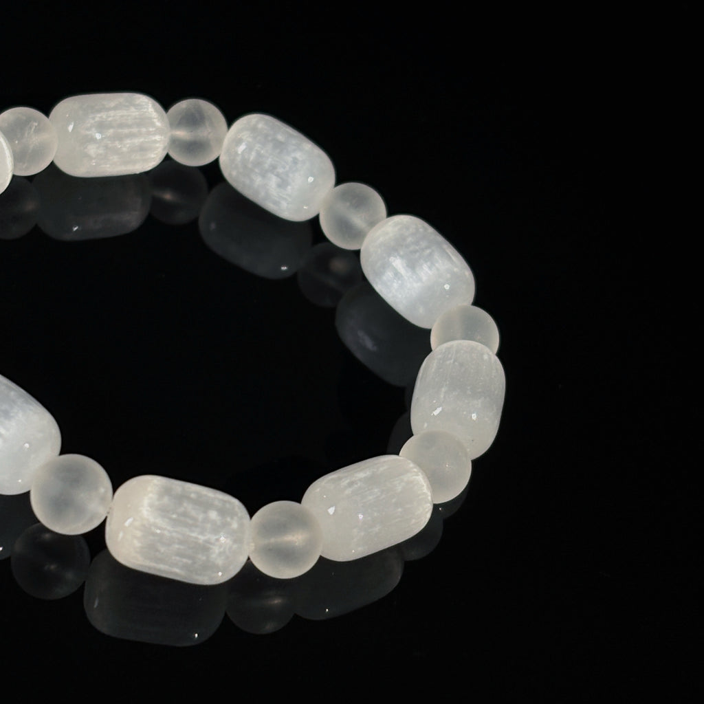 Healing Series Sacred Crown Chakra Selenite Matte Clear Quartz Bracelet