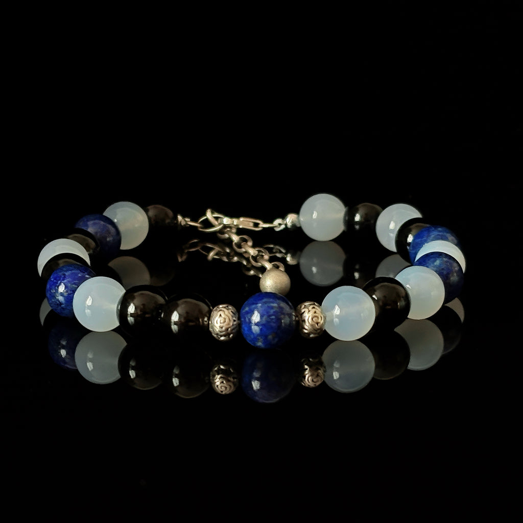 Mystic Himalayan Light of Yamdrok Lapis Lazuli Blue Chalcedony Obsidian Clarity Bracelet