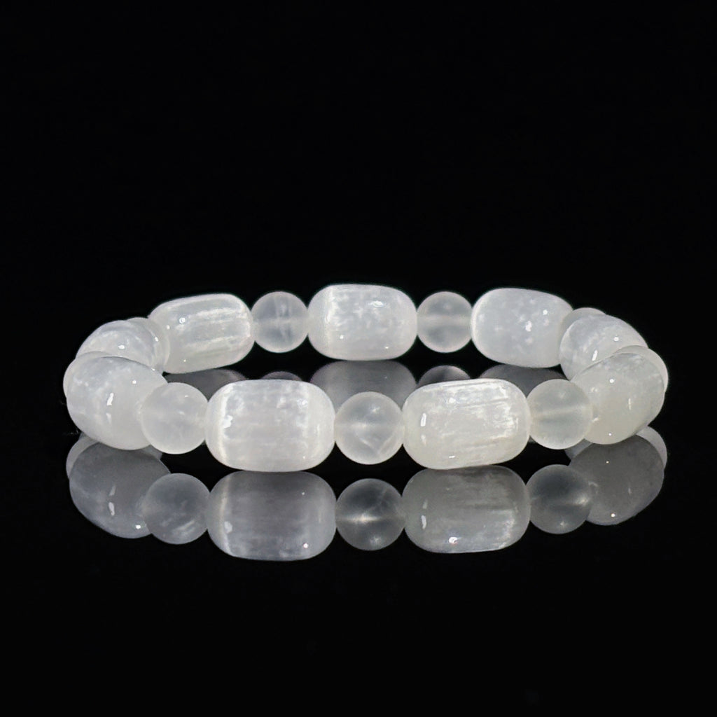 Healing Series Sacred Crown Chakra Selenite Matte Clear Quartz Bracelet